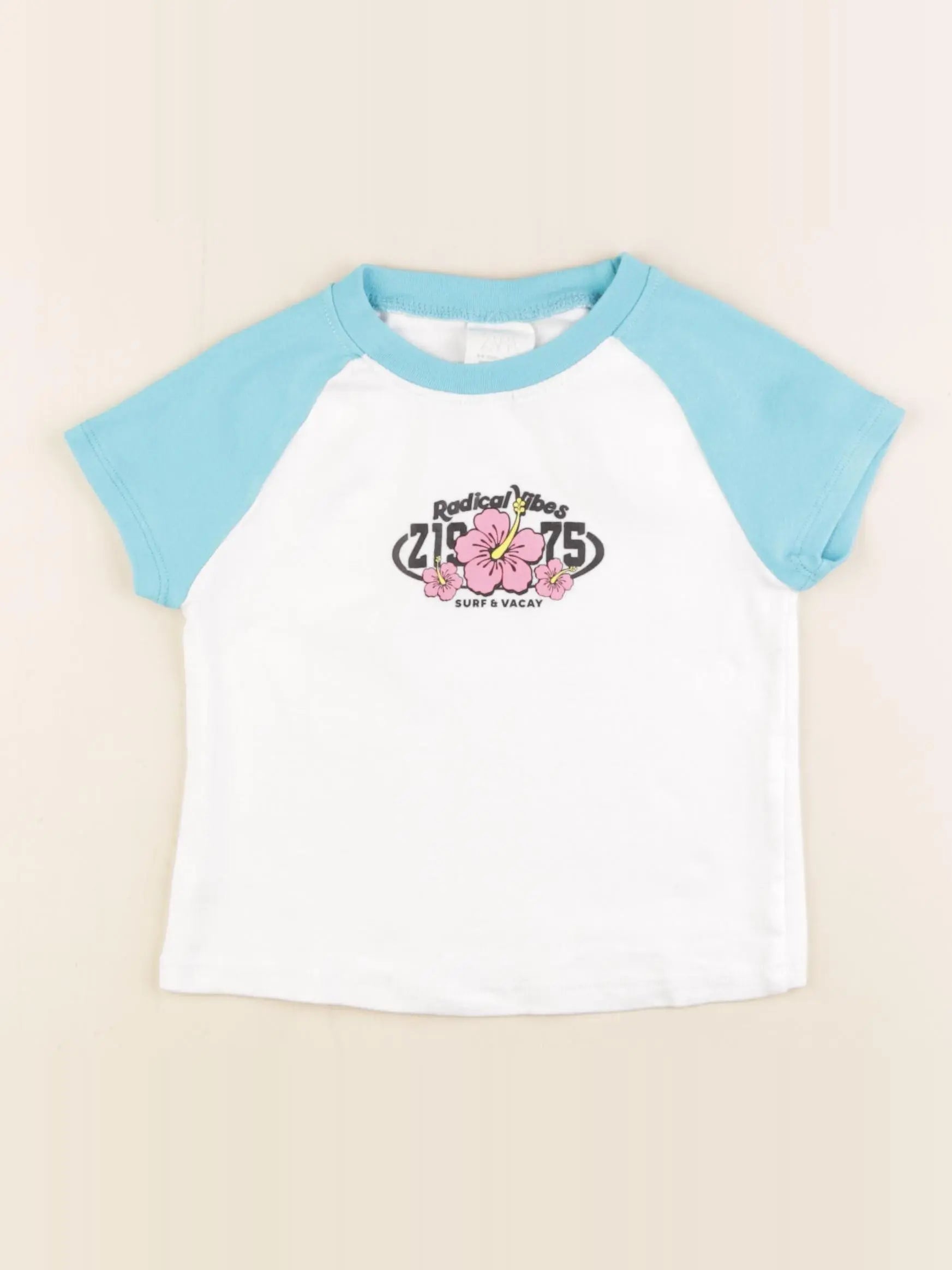 Zara - tee-shirt blanc, bleu - 8/9 ans