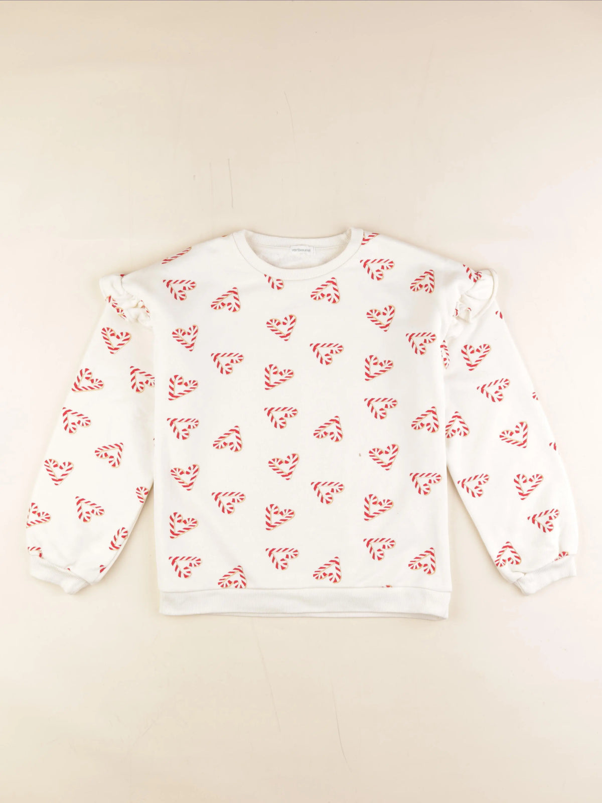 Vertbaudet - sweat beige, rouge - 10 ans