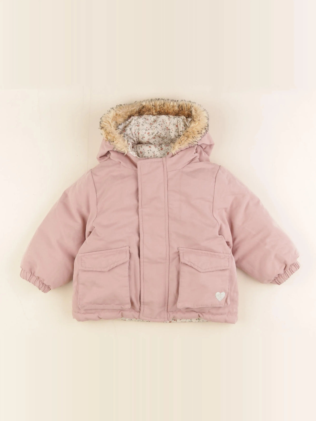 Vertbaudet - parka rose, beige - 18 mois