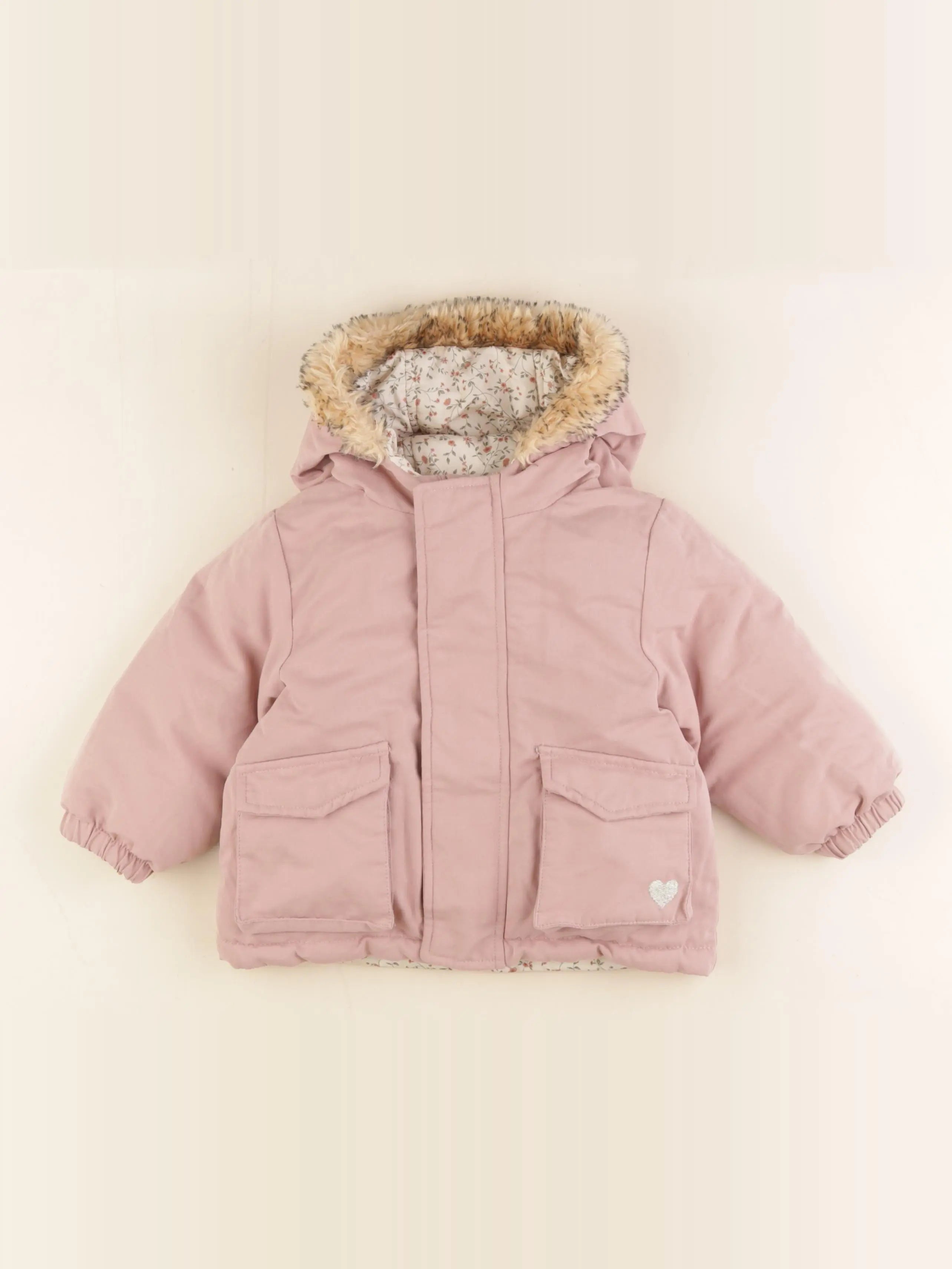 Vertbaudet - parka rose, beige - 18 mois