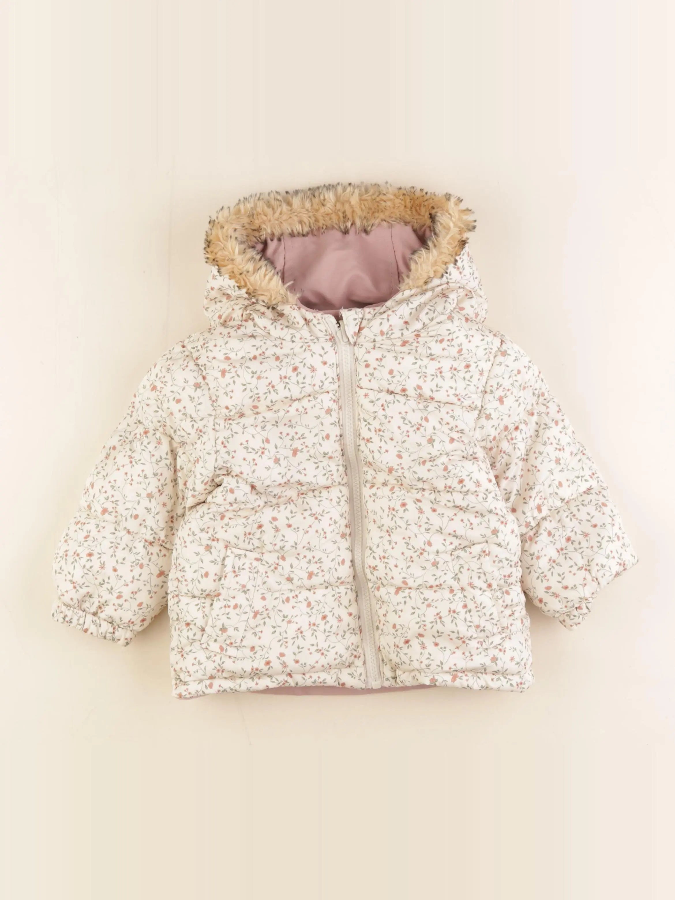 Vertbaudet - parka rose, beige - 18 mois