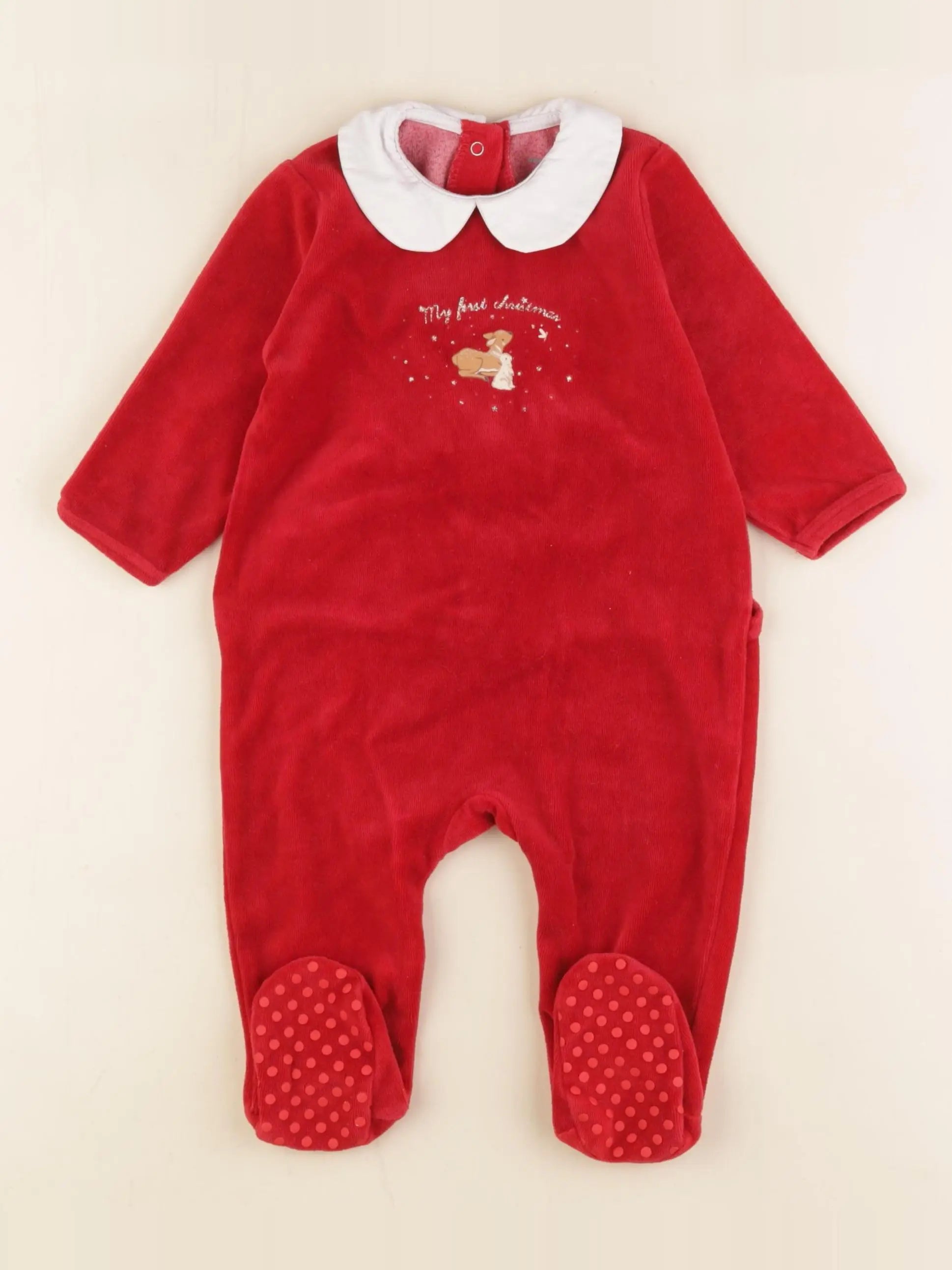 Vertbaudet - pyjama velours or, rouge - 9 mois
