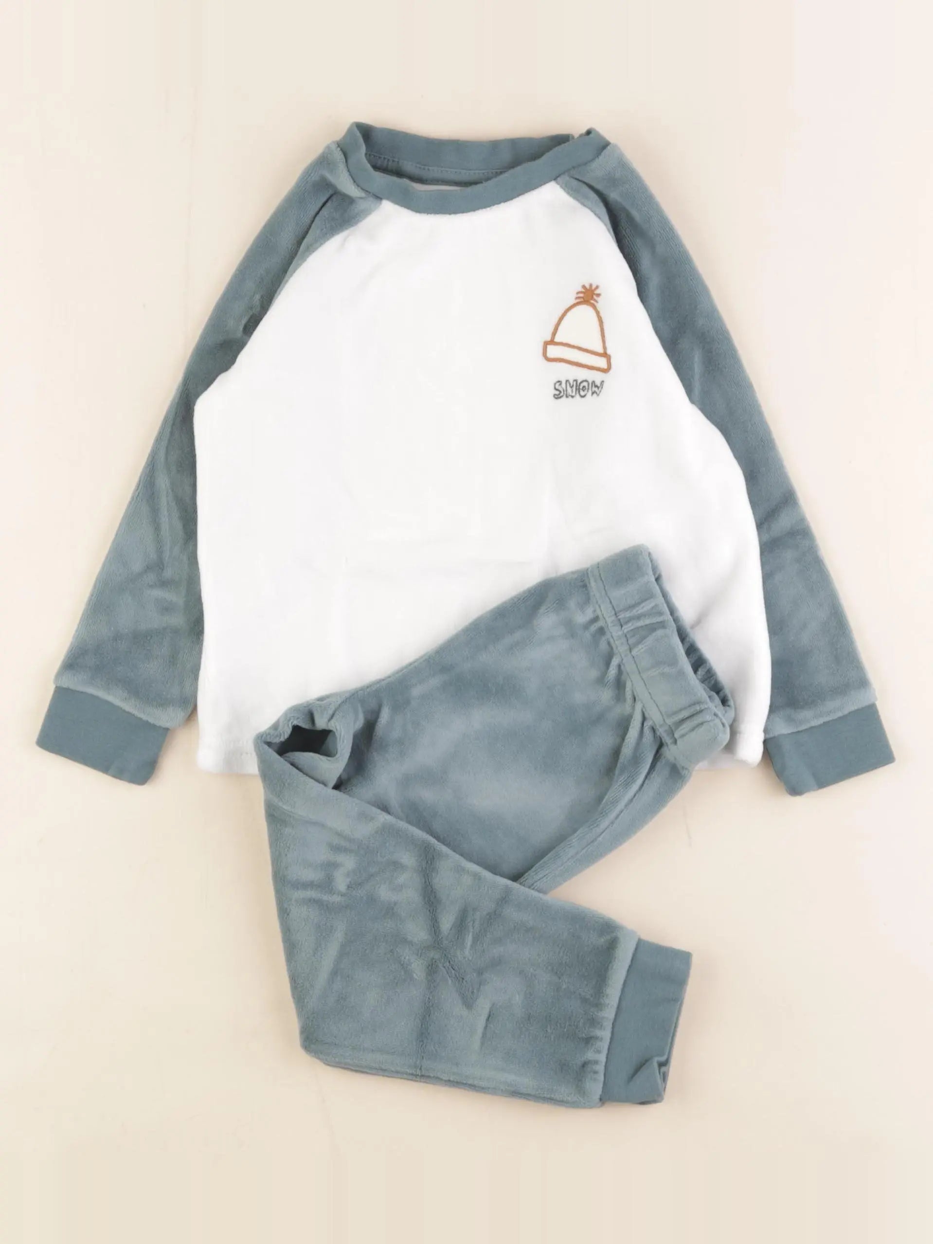 Vertbaudet - pyjama velours blanc, vert - 3 ans