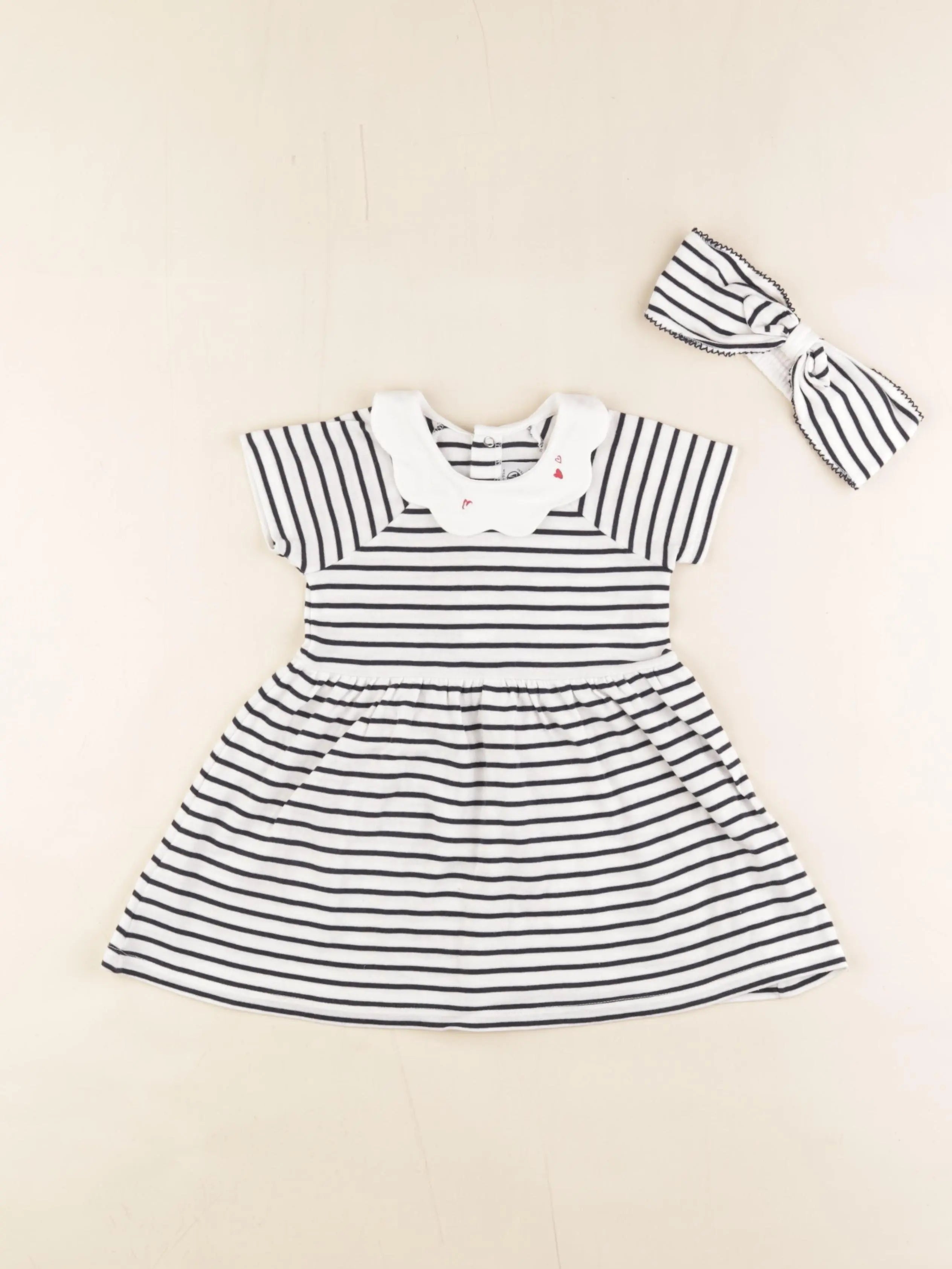 Petit Bateau - robe blanc, bleu - 18 mois