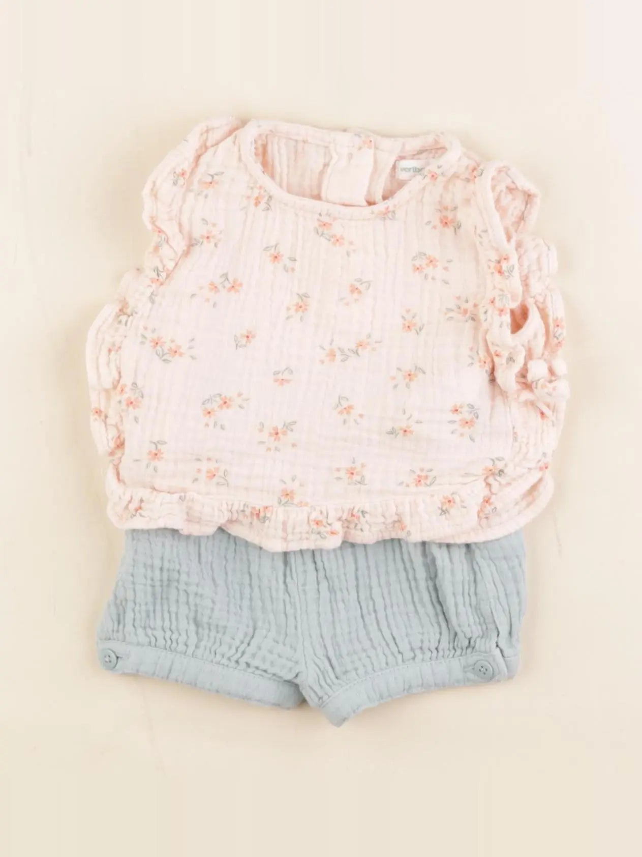 Vertbaudet - ensemble bleu, rose - 3 mois