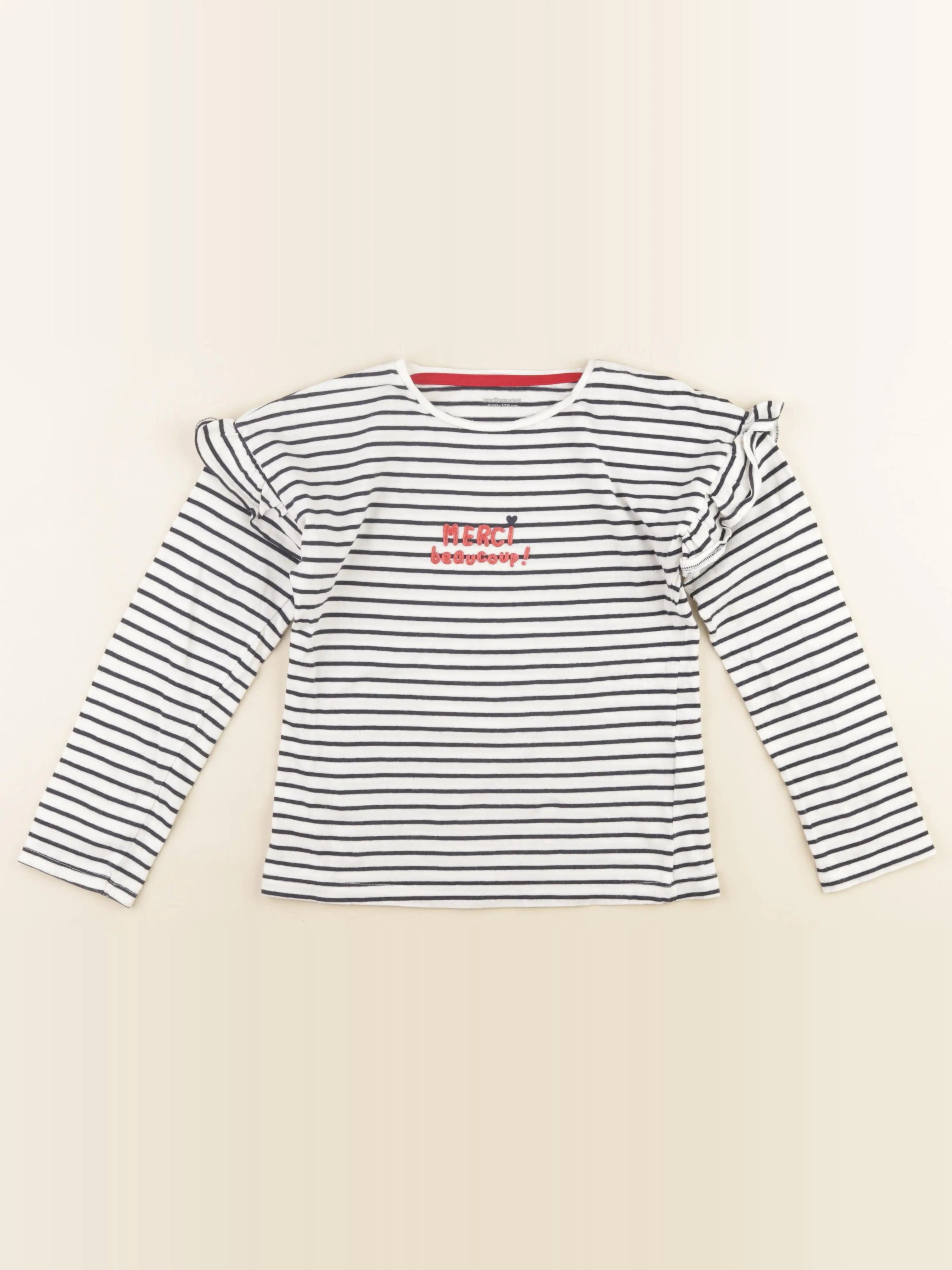 Vertbaudet - tee-shirt blanc, bleu - 8 ans