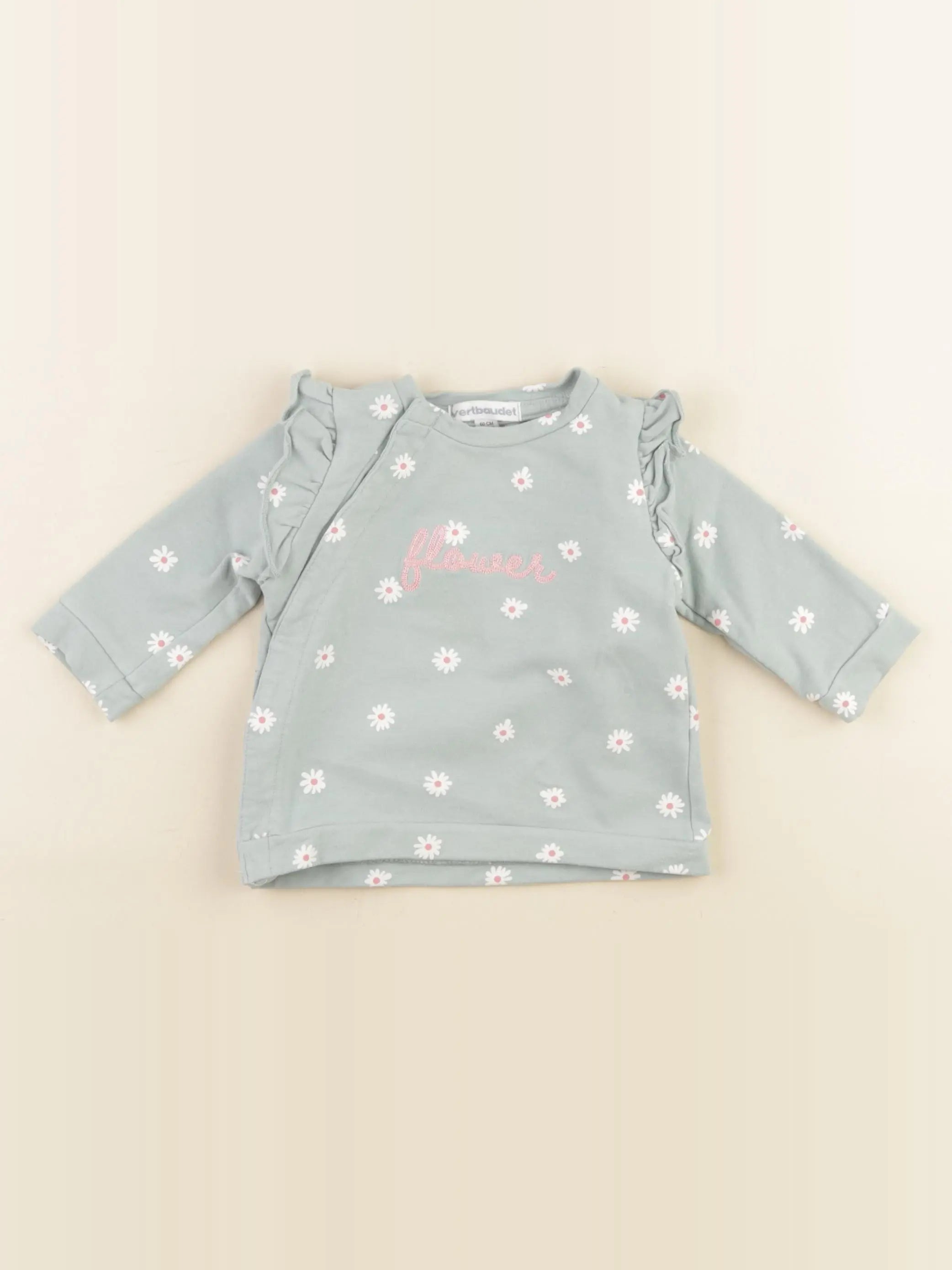 Vertbaudet - sweat vert - 3 mois