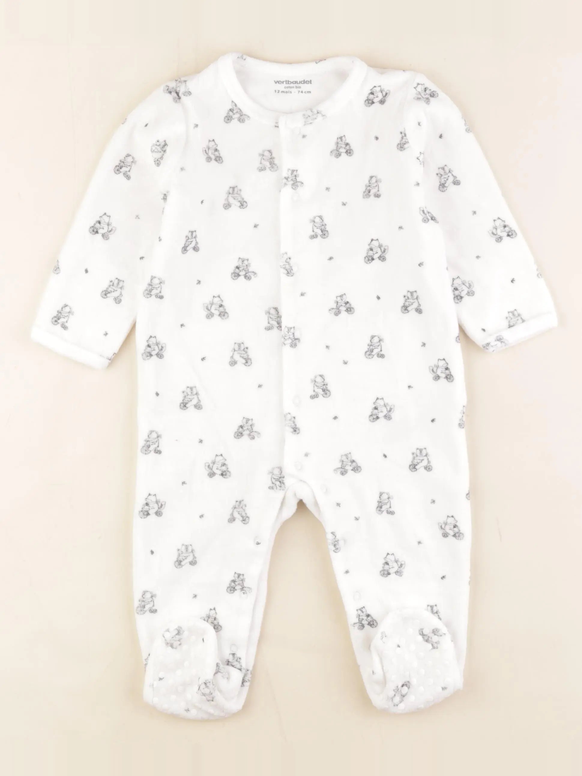 Vertbaudet - pyjama velours blanc, gris - 12 mois