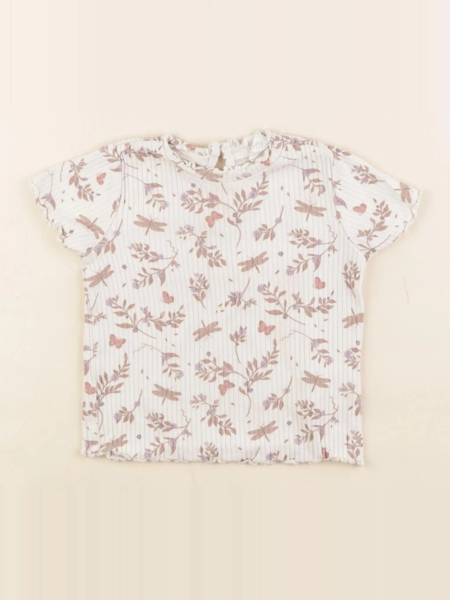 H&M - tee-shirt beige, marron - 6/9 mois