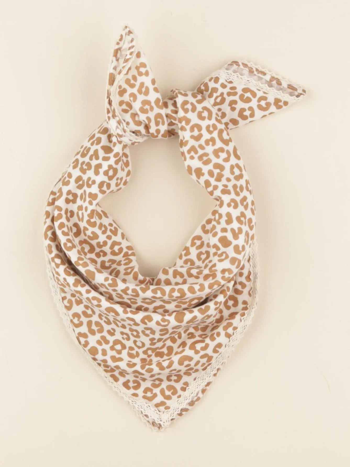 Foulard Léopard dentelle beige, marron 60x60