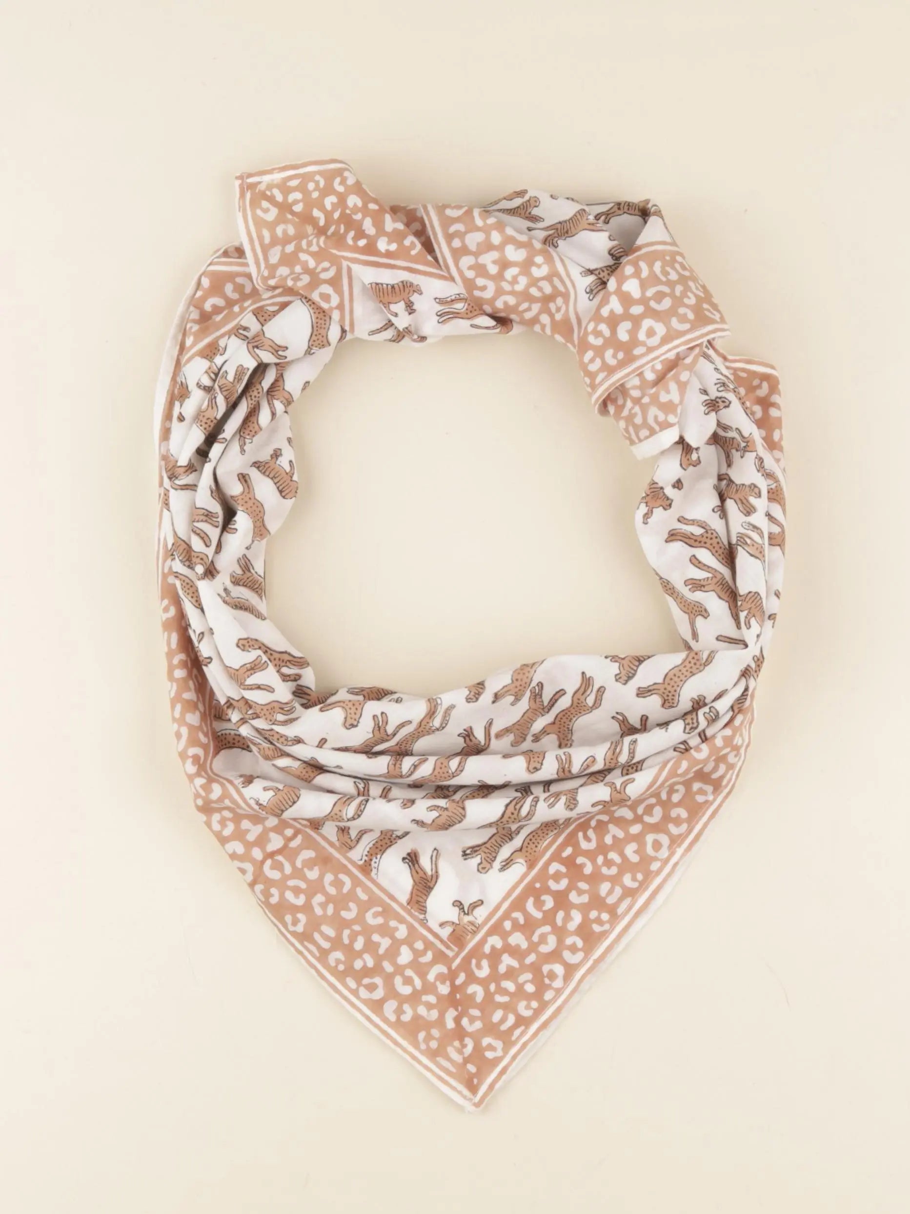 Foulard Léopard beige, marron 100x100