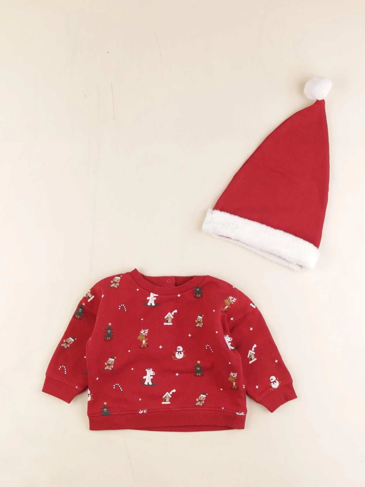 Vertbaudet - sweat et bonnet rouge - 9 mois