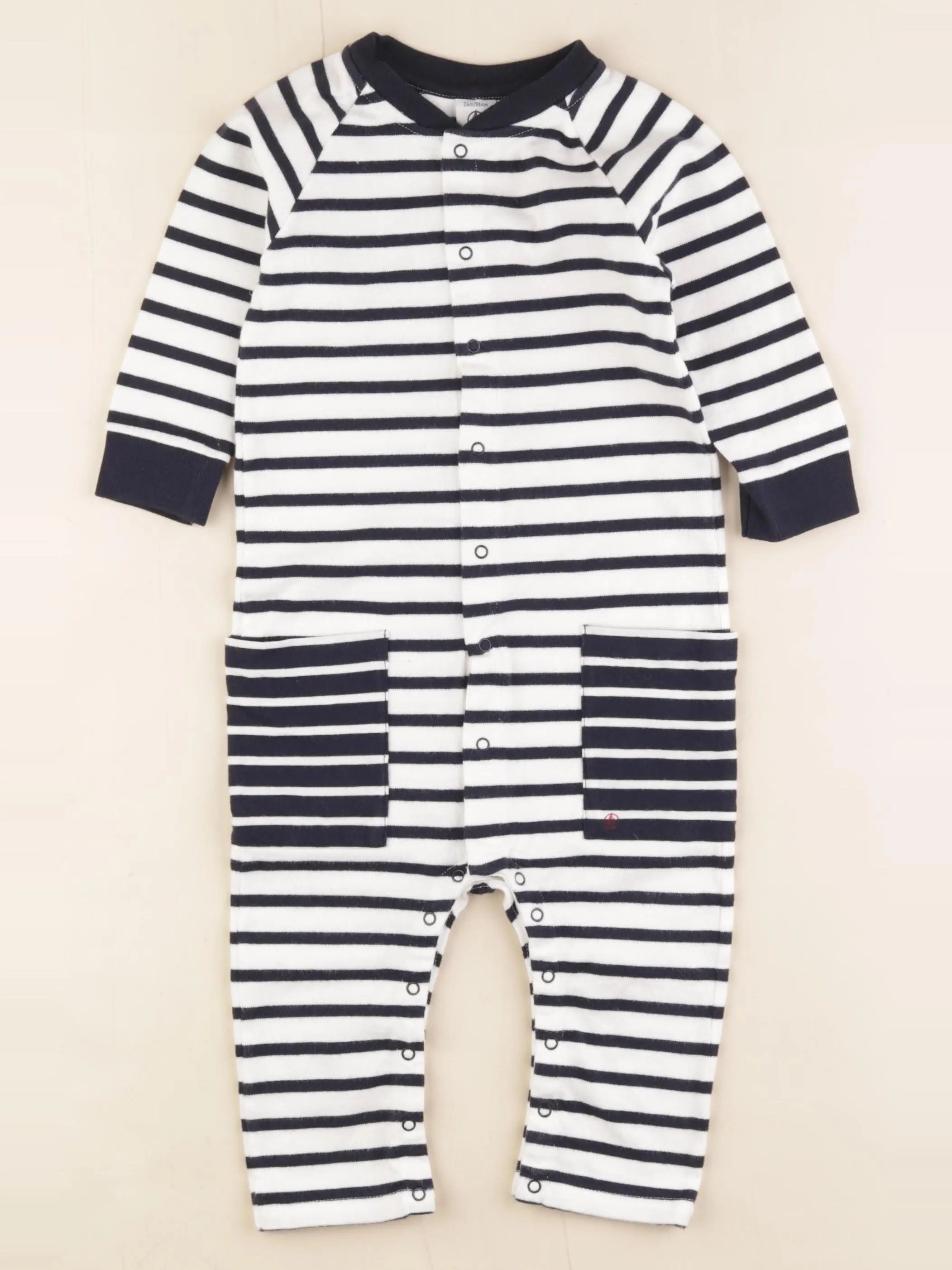 Petit Bateau - combinaison blanc, bleu - 24 mois