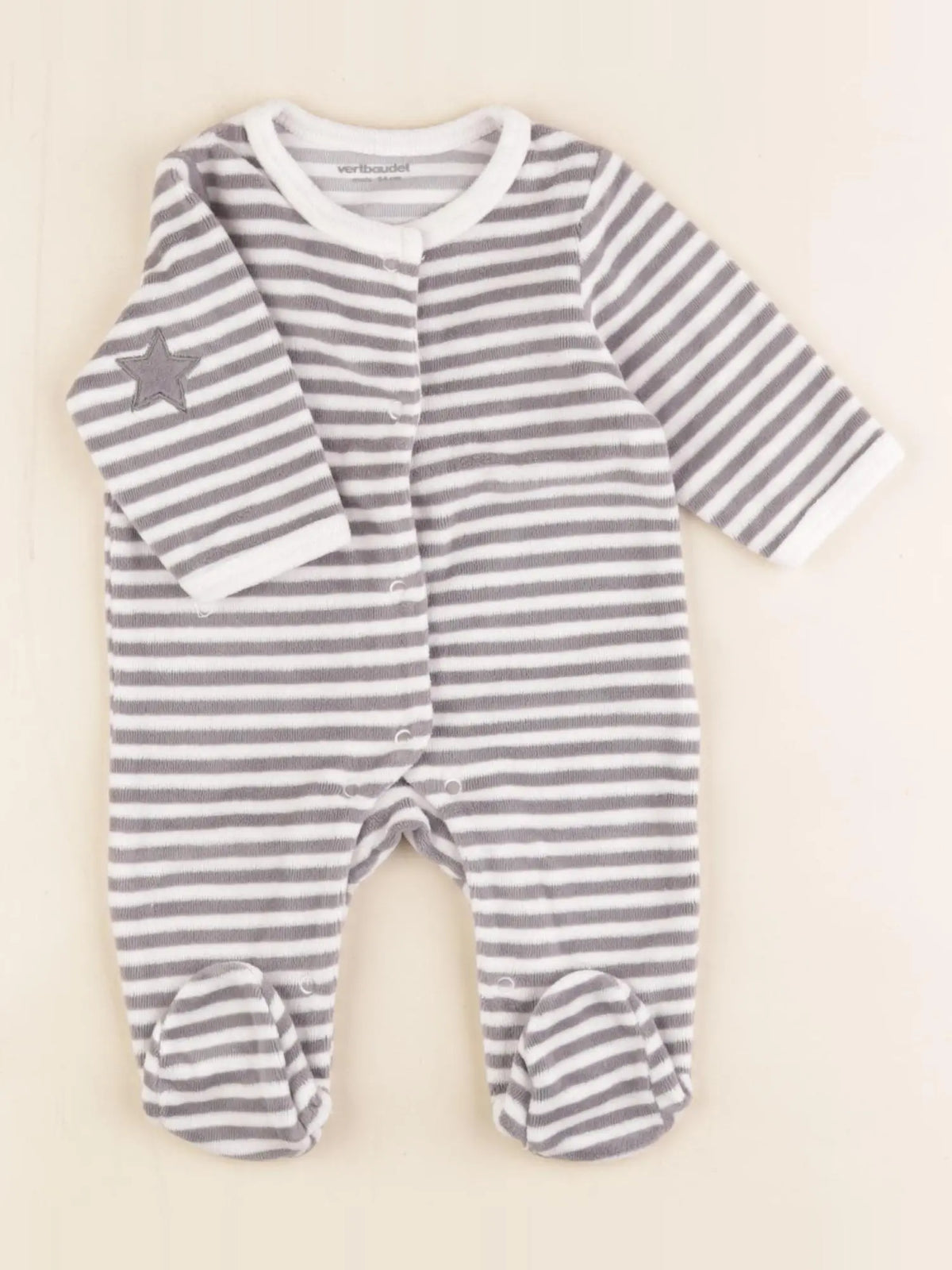 Vertbaudet - pyjama velours gris - 1 mois