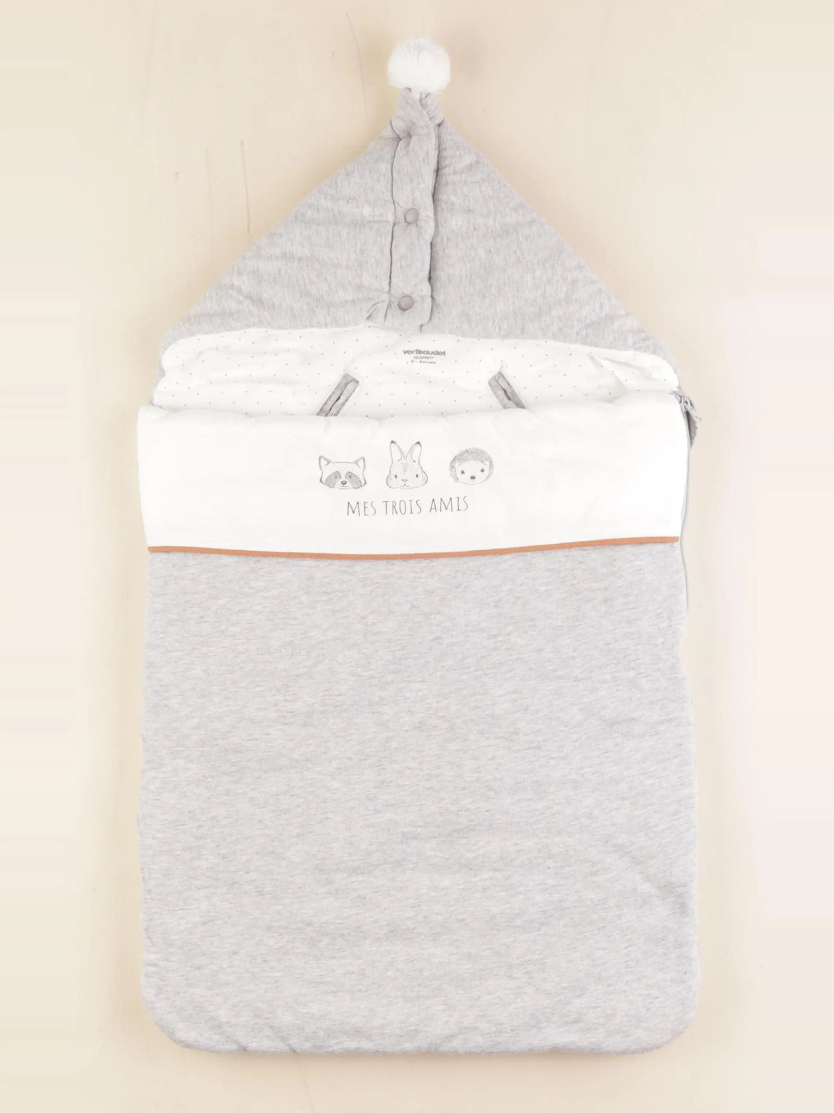 Vertbaudet - nid d'ange blanc, gris - 0/6 mois