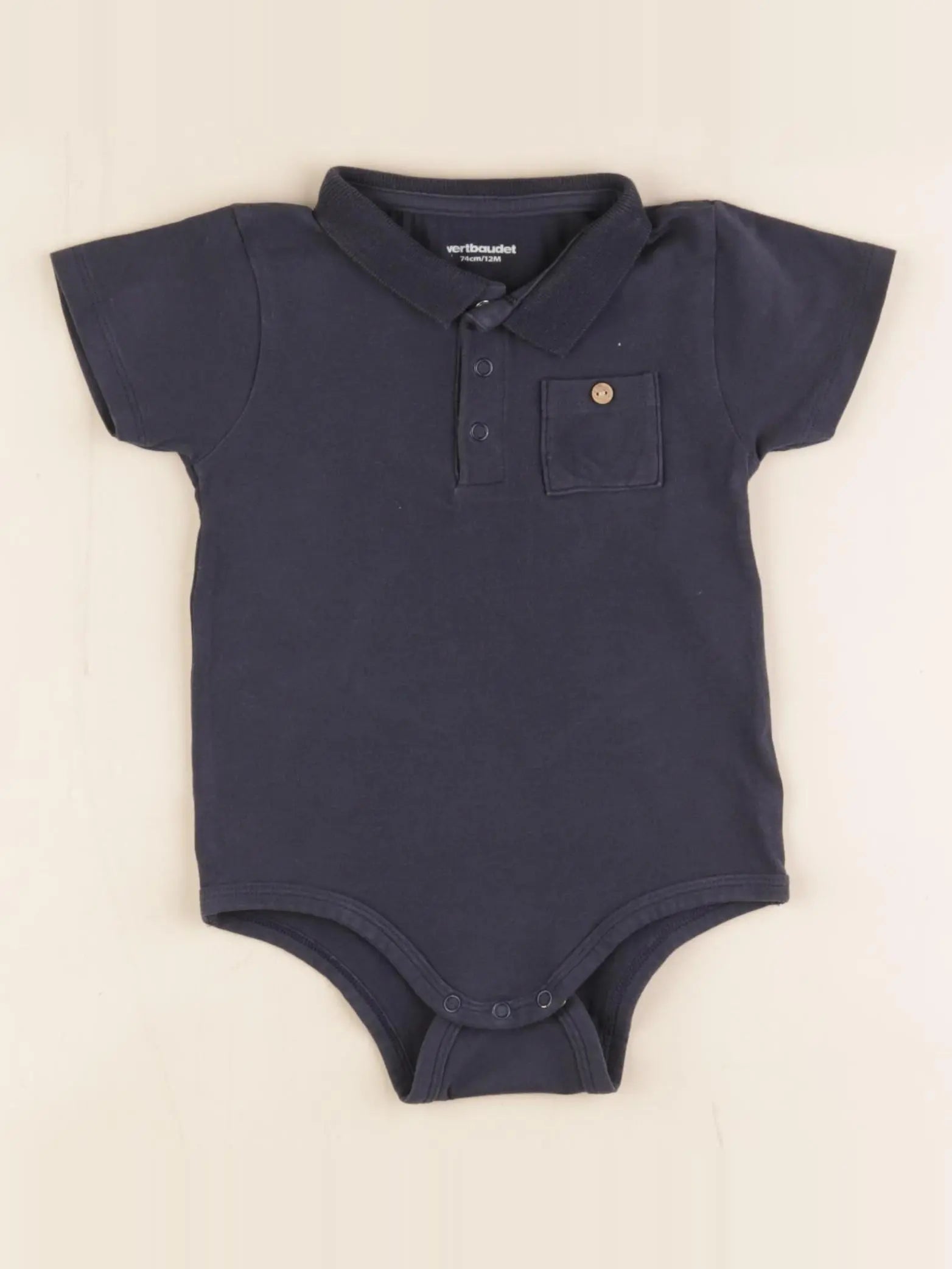 Vertbaudet - body à col bleu - 12 mois