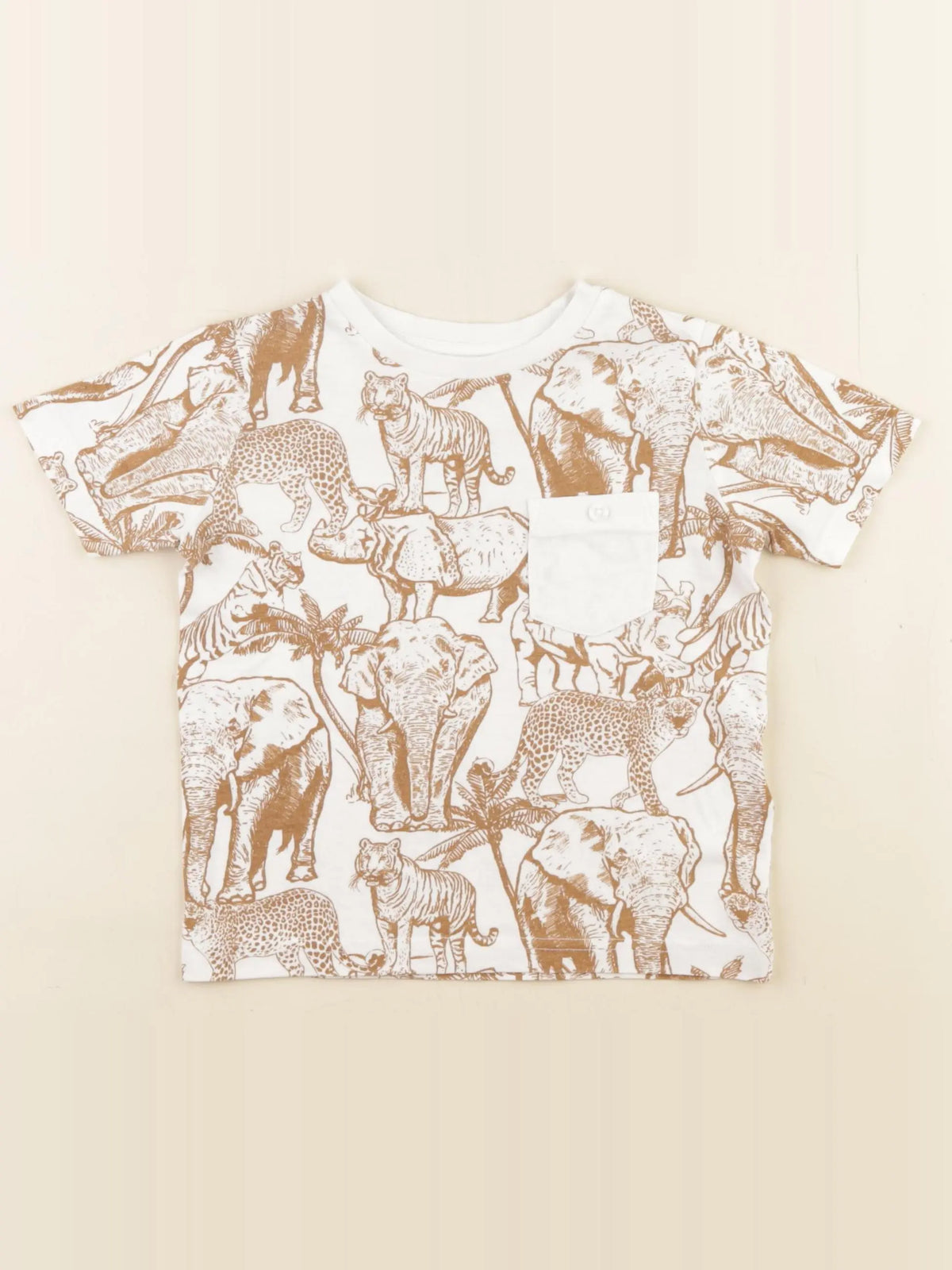 Vertbaudet - tee-shirt blanc, marron - 2 ans