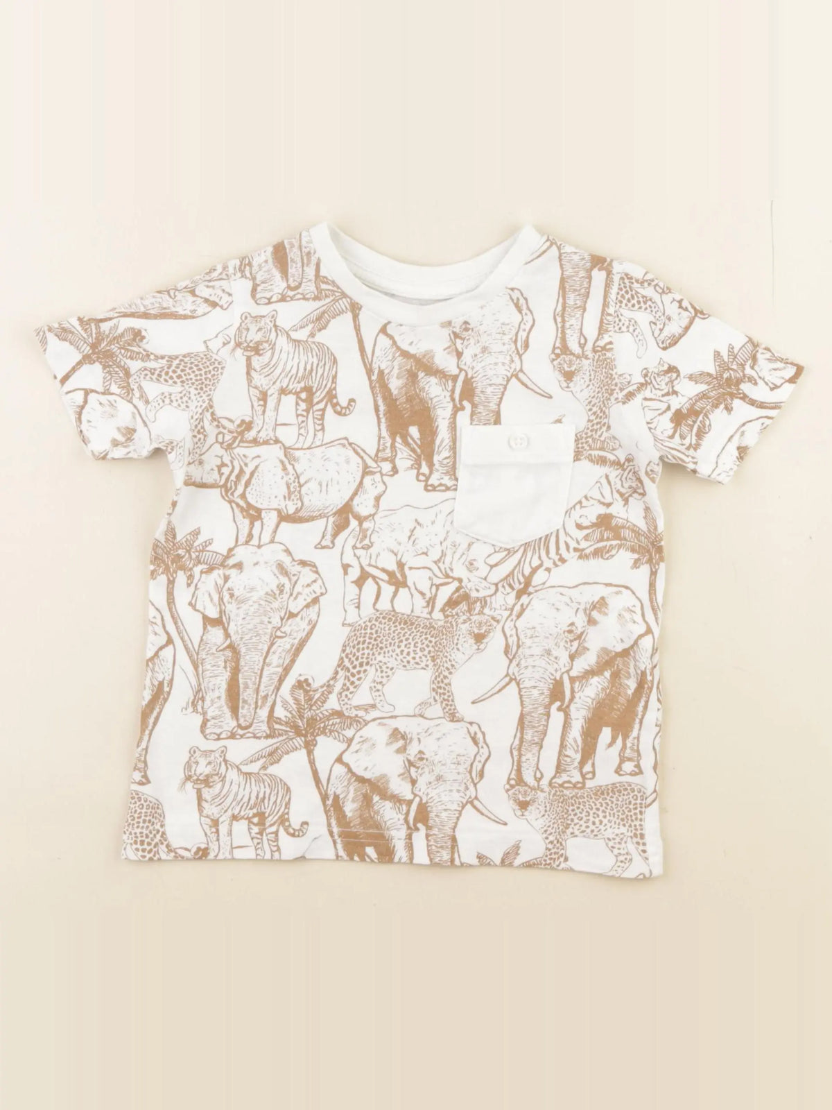 Vertbaudet - tee-shirt blanc, marron - 2 ans