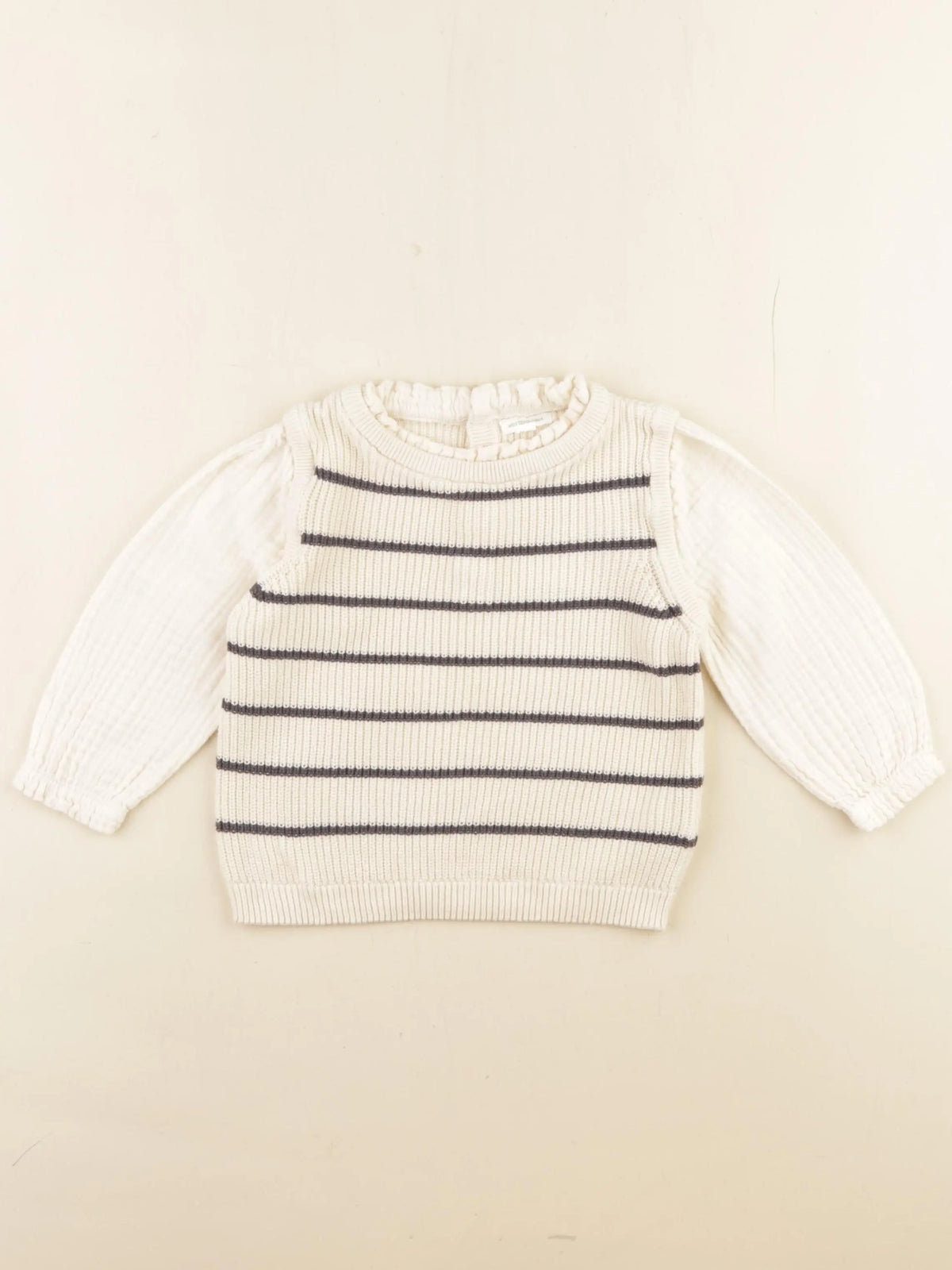 Vertbaudet - pull beige, bleu - 18 mois