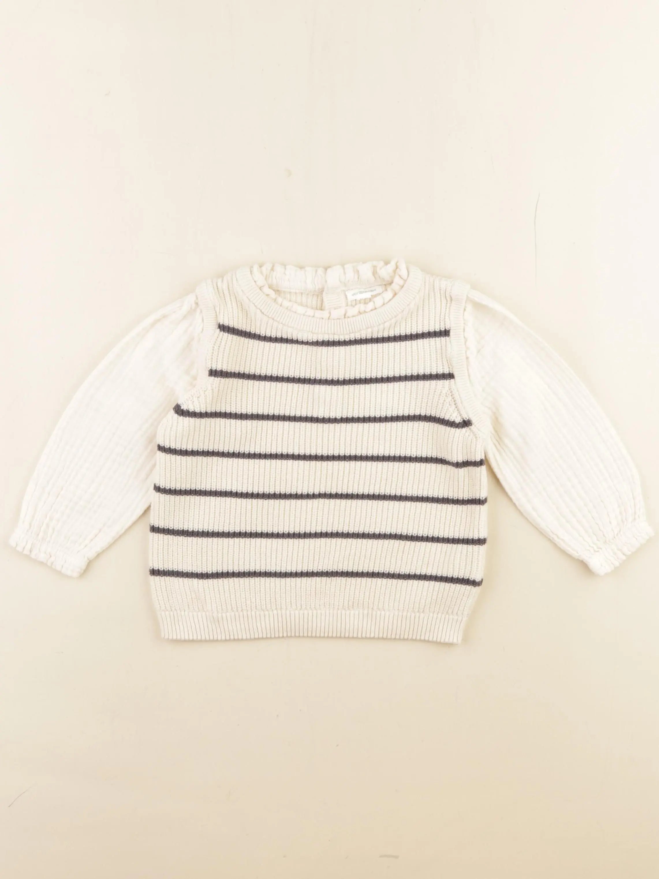 Vertbaudet - pull beige, bleu - 18 mois