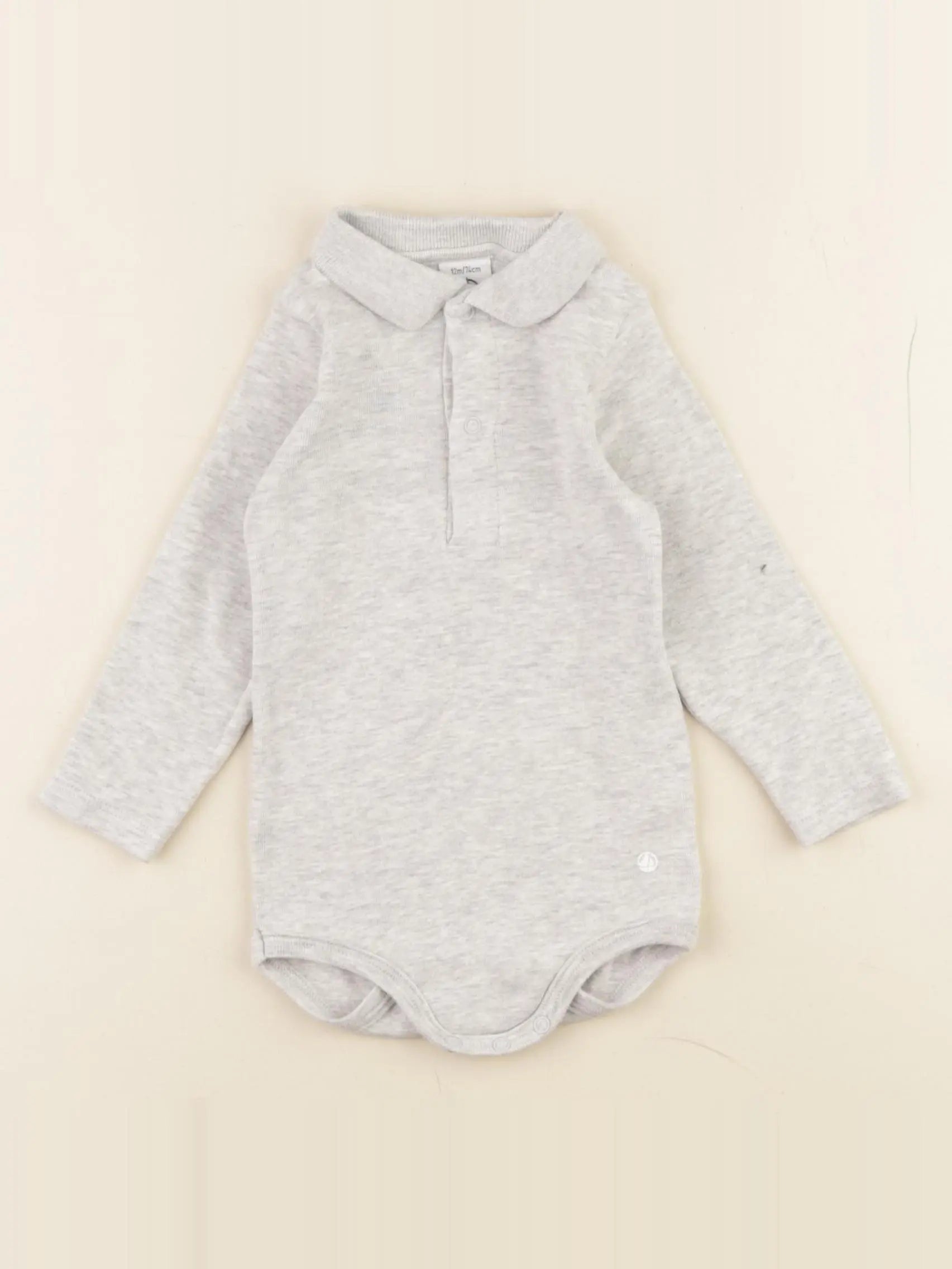 Petit Bateau - body à col gris - 12 mois