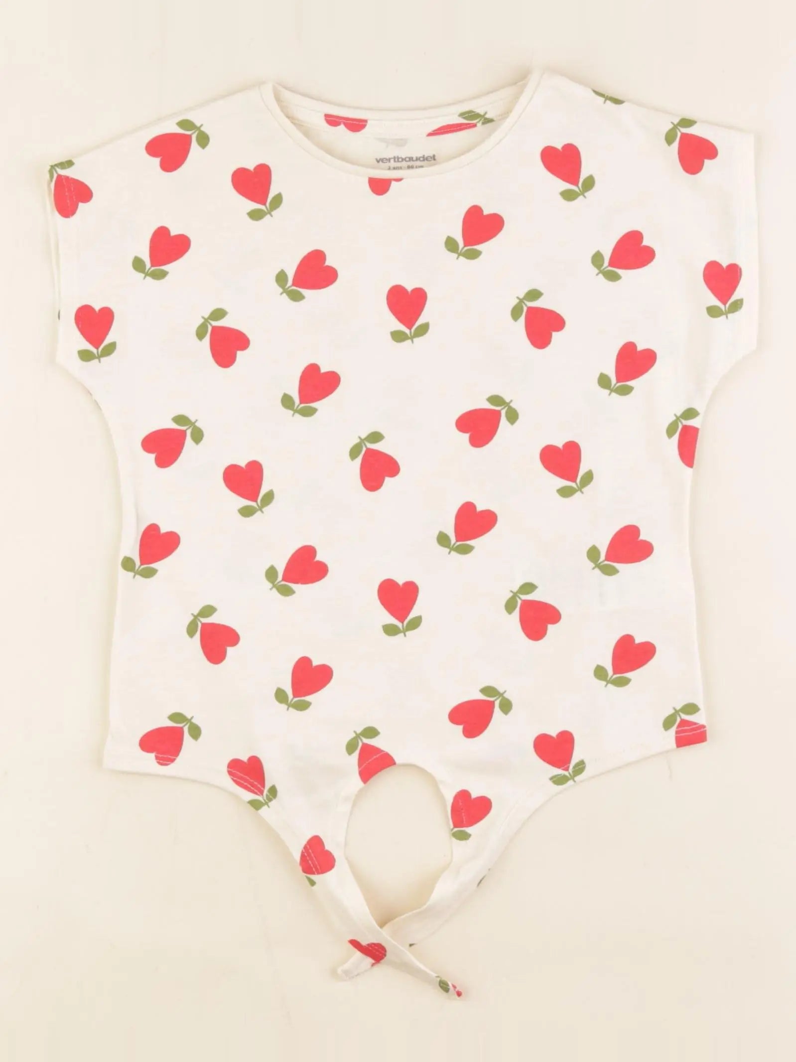 Vertbaudet - tee-shirt beige, rouge - 2 ans