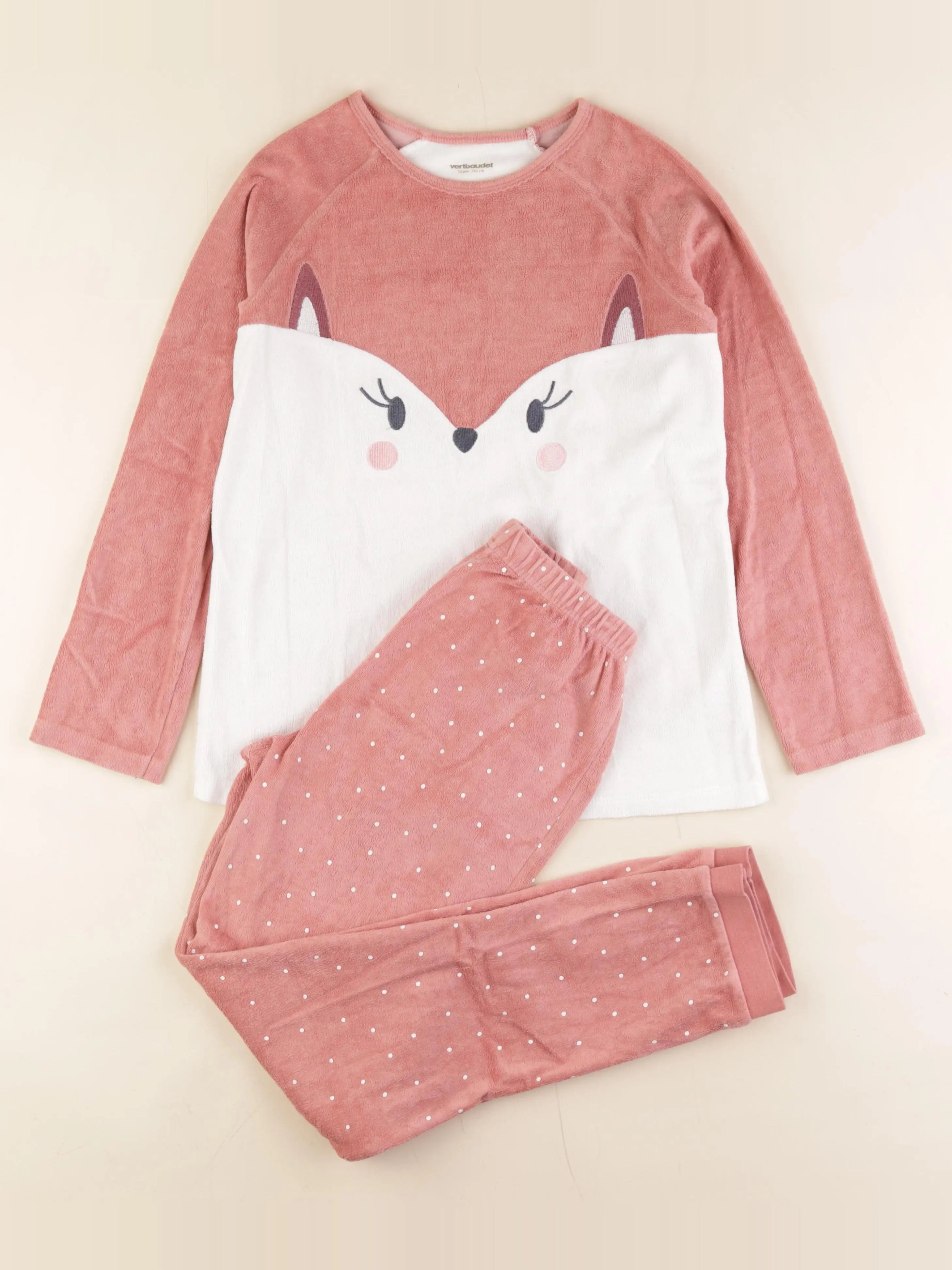 Vertbaudet - pyjama velours rose - 12 ans