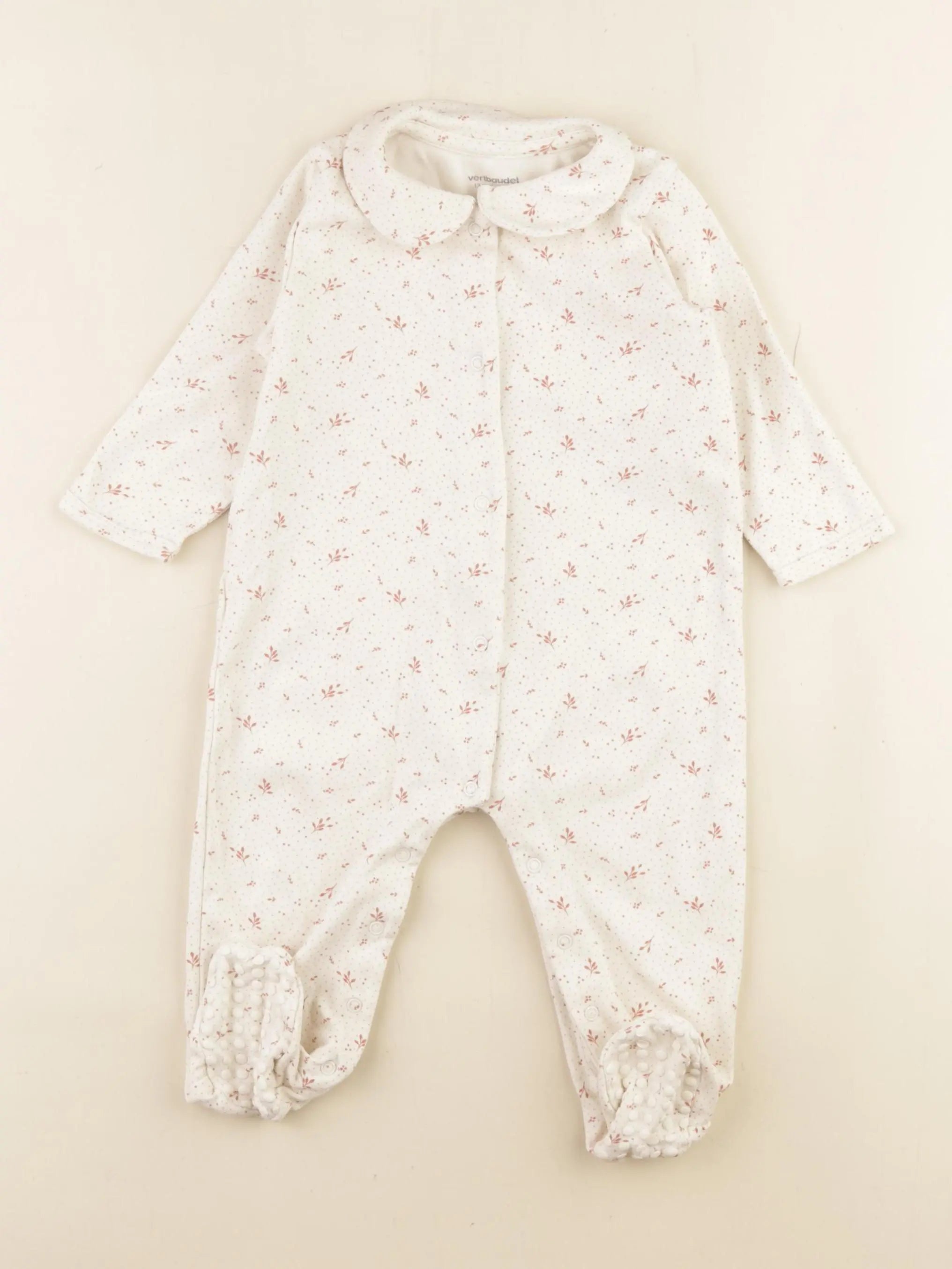 Vertbaudet - pyjama coton blanc, rose - 12 mois