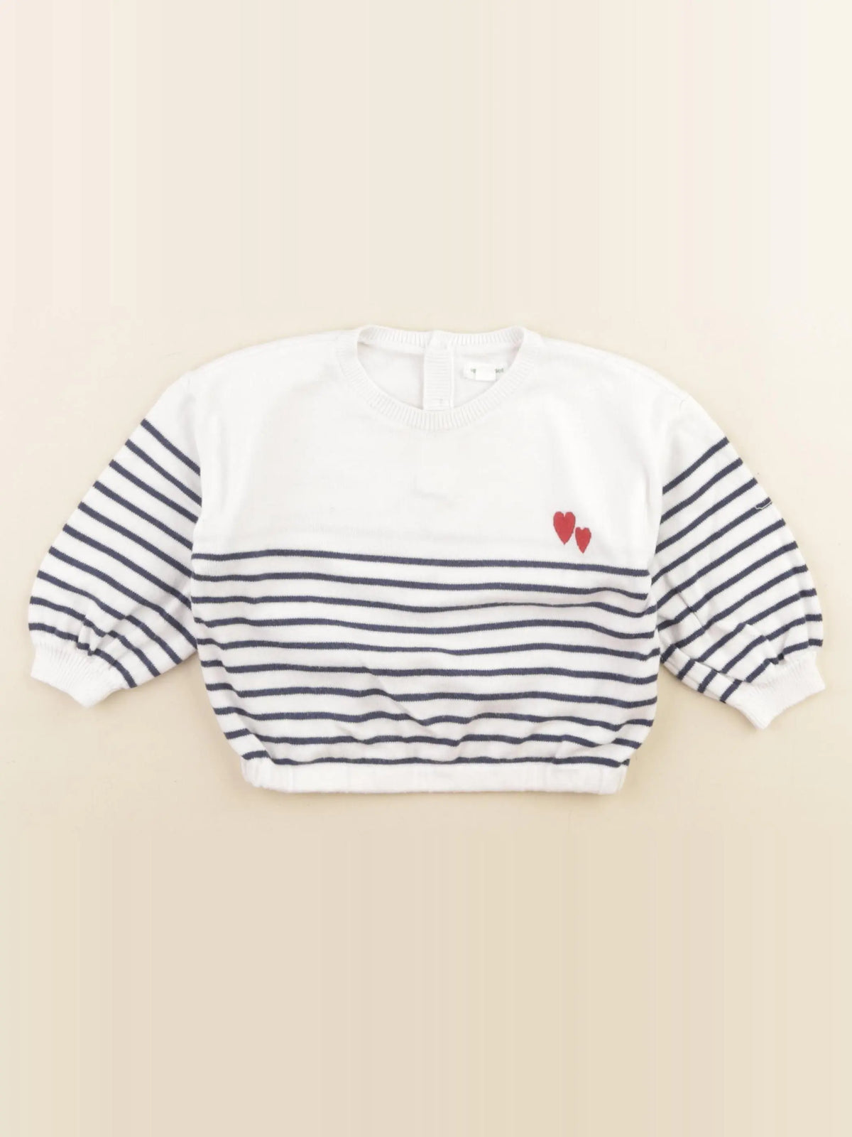 Vertbaudet - pull blanc, bleu - 9 mois