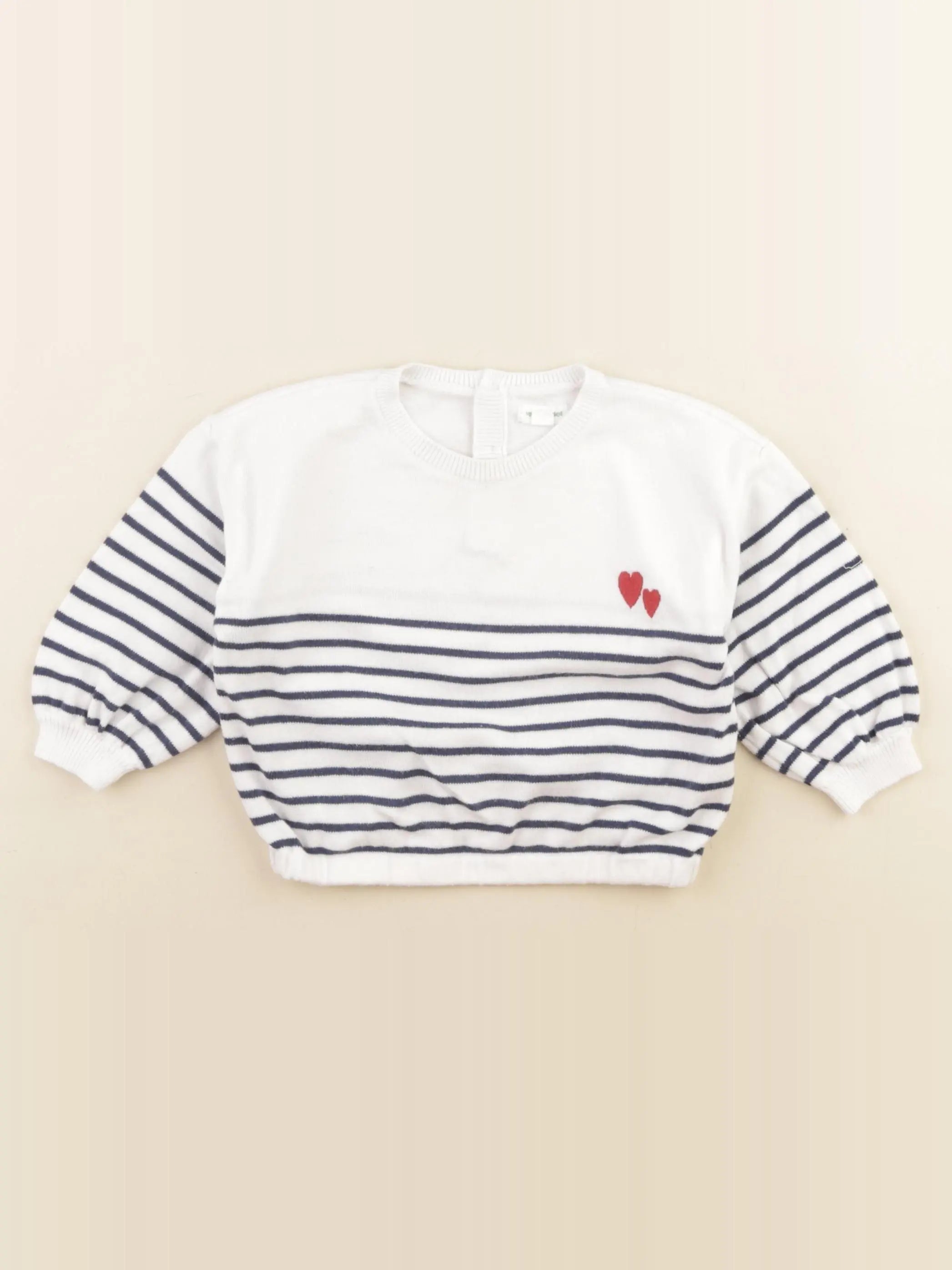 Vertbaudet - pull blanc, bleu - 9 mois