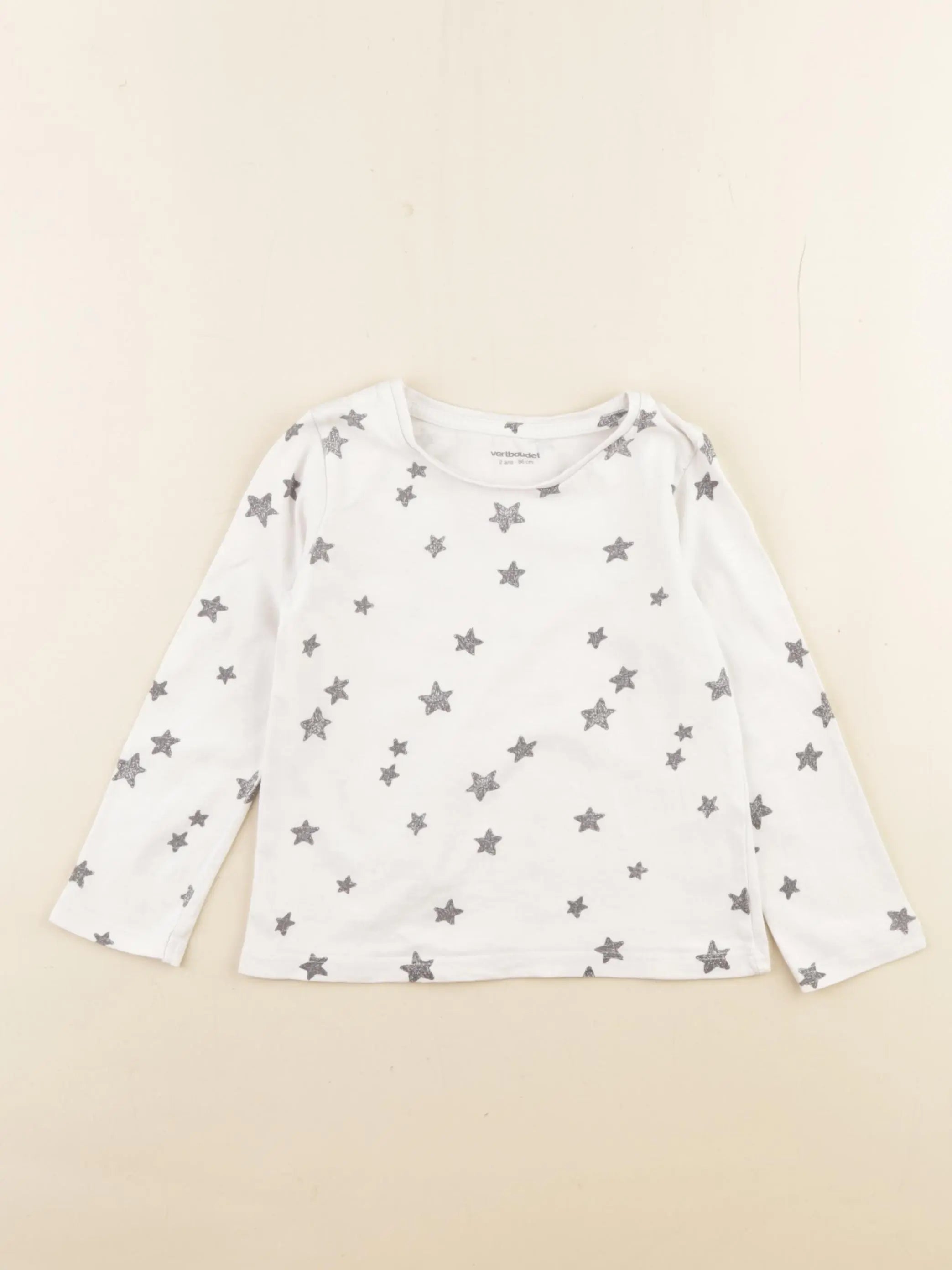 Vertbaudet - tee-shirt blanc, gris - 2 ans