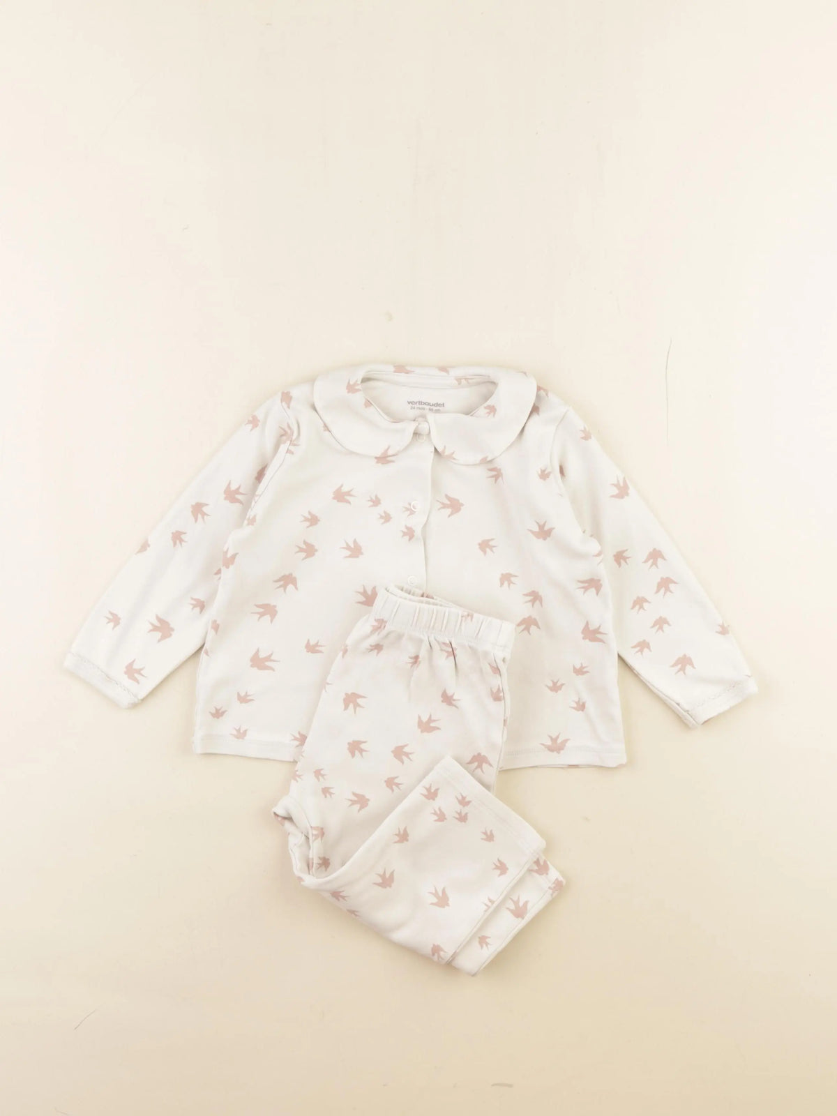 Vertbaudet - pyjama coton blanc, rose - 24 mois