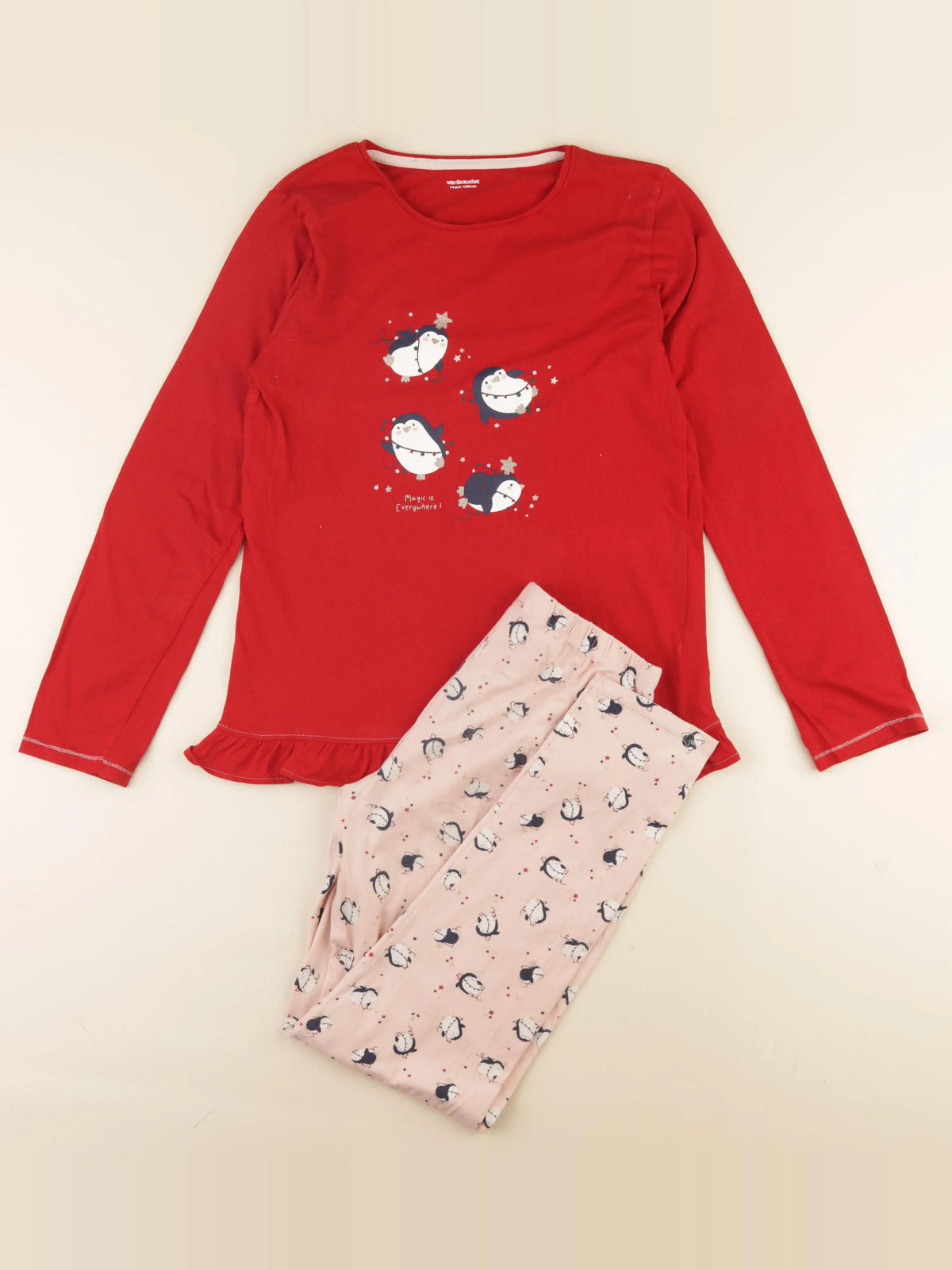 Vertbaudet - pyjama coton rouge, rose - 14 ans