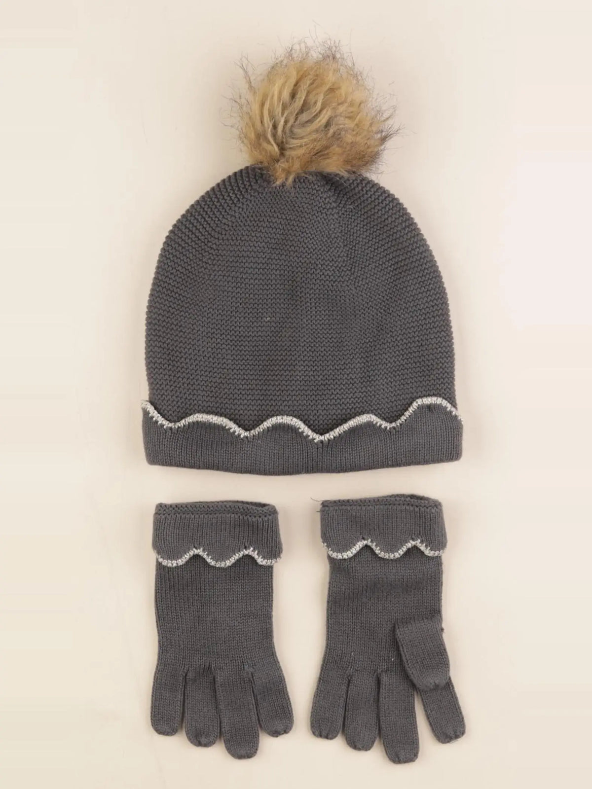 Vertbaudet - ensemble bonnet/moufles gris - 8/10 ans