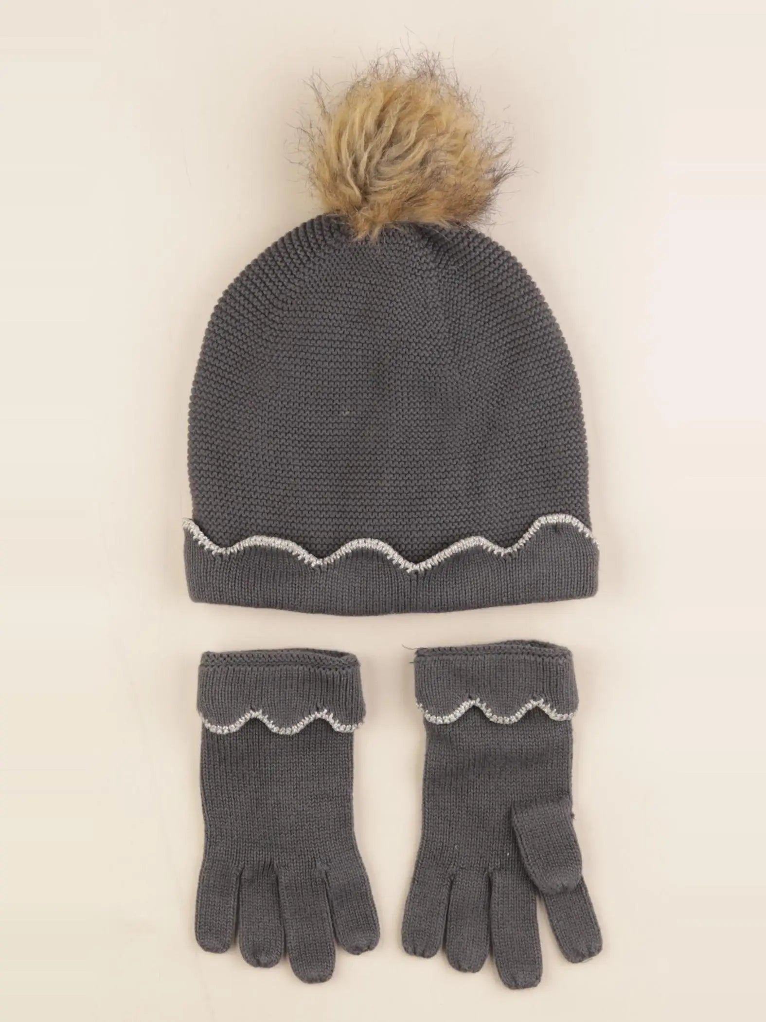 Vertbaudet - ensemble bonnet/moufles gris - 8/10 ans