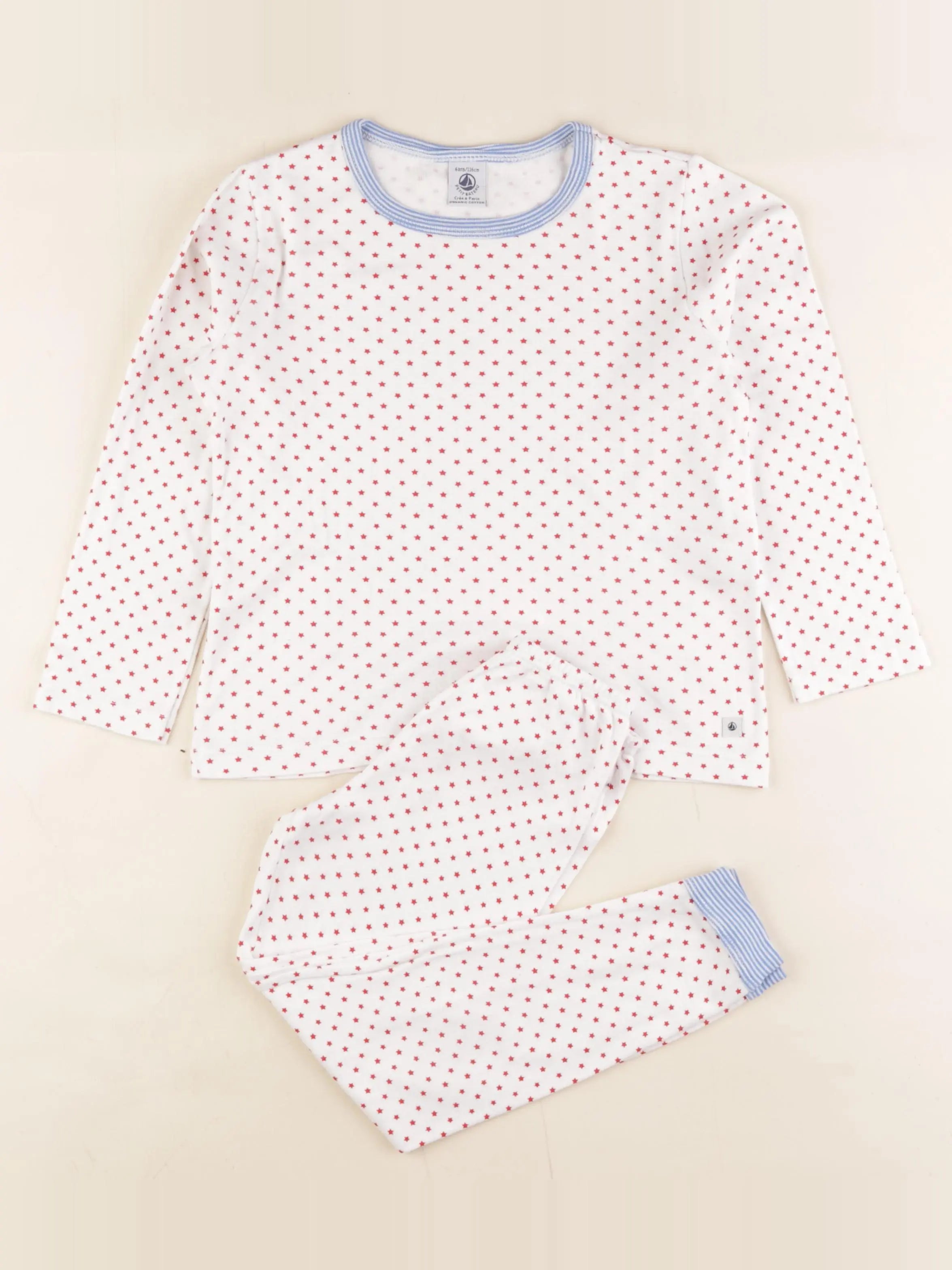 Petit Bateau - pyjama coton blanc, rouge - 6 ans