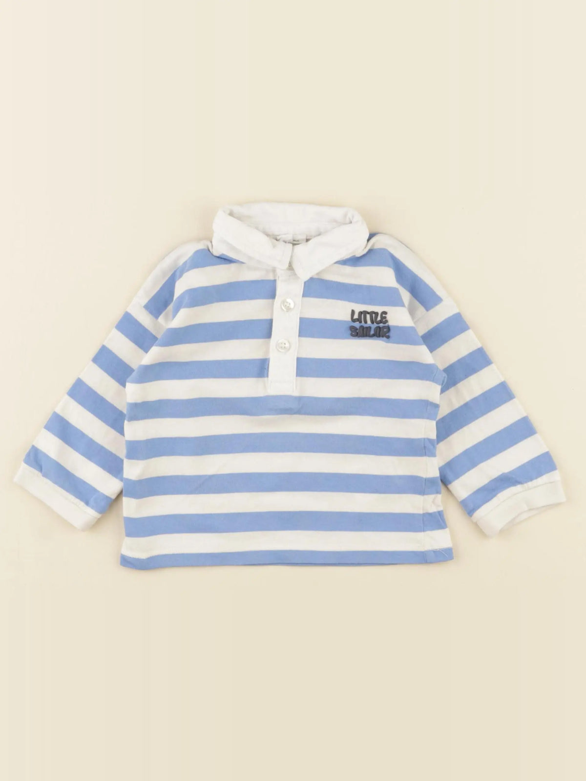 Vertbaudet - polo bleu, blanc - 9 mois