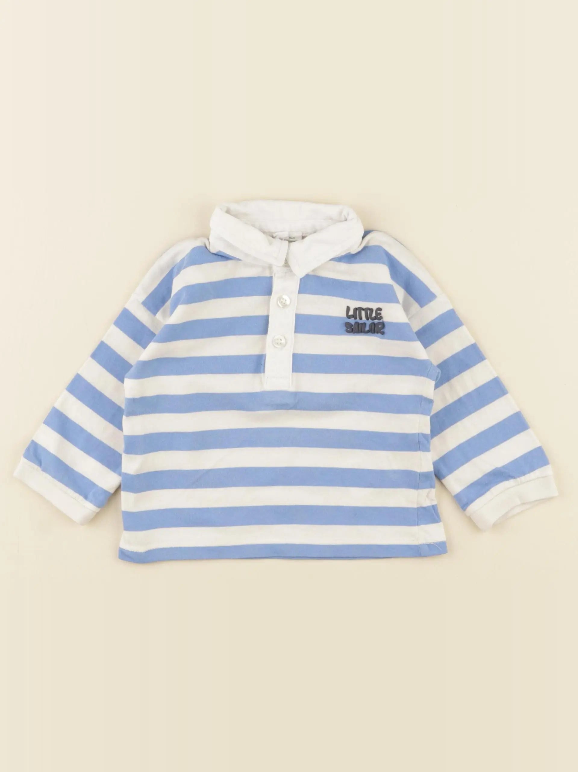 Vertbaudet - polo bleu, blanc - 9 mois