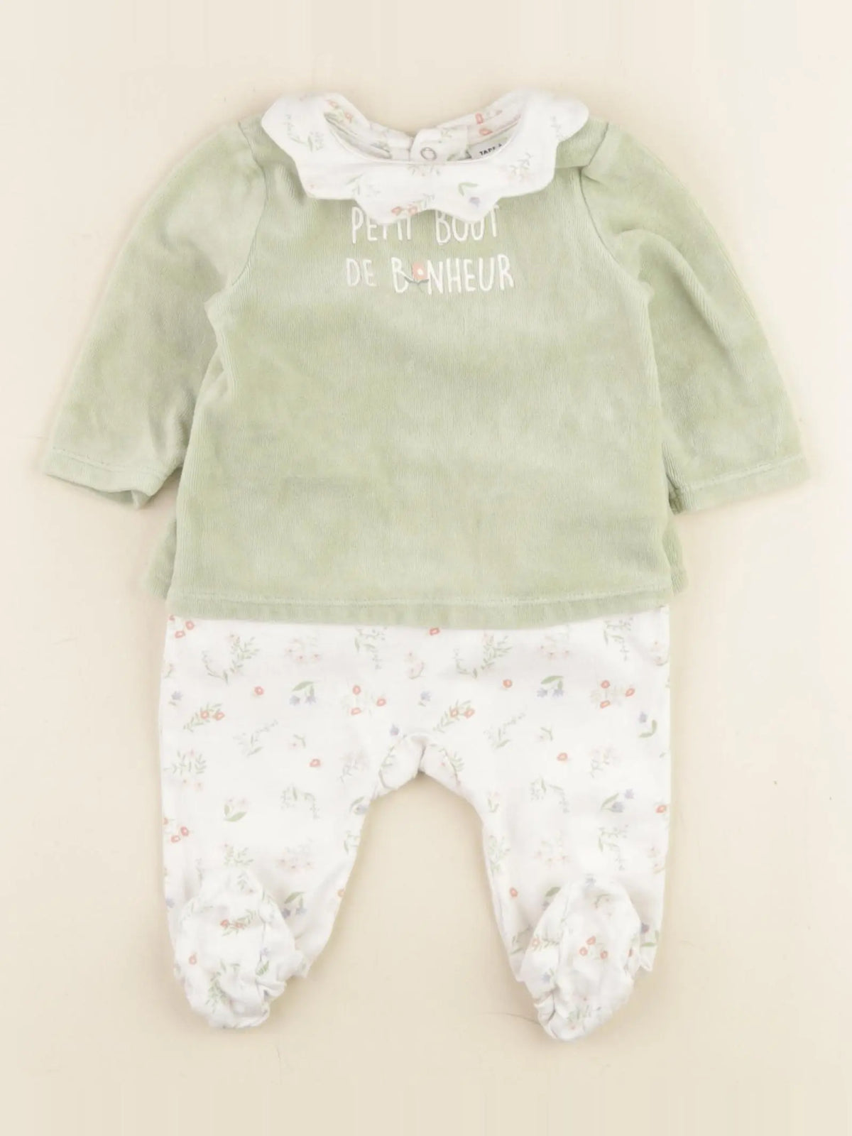 Tape à l'oeil - pyjama velours vert - 3 mois