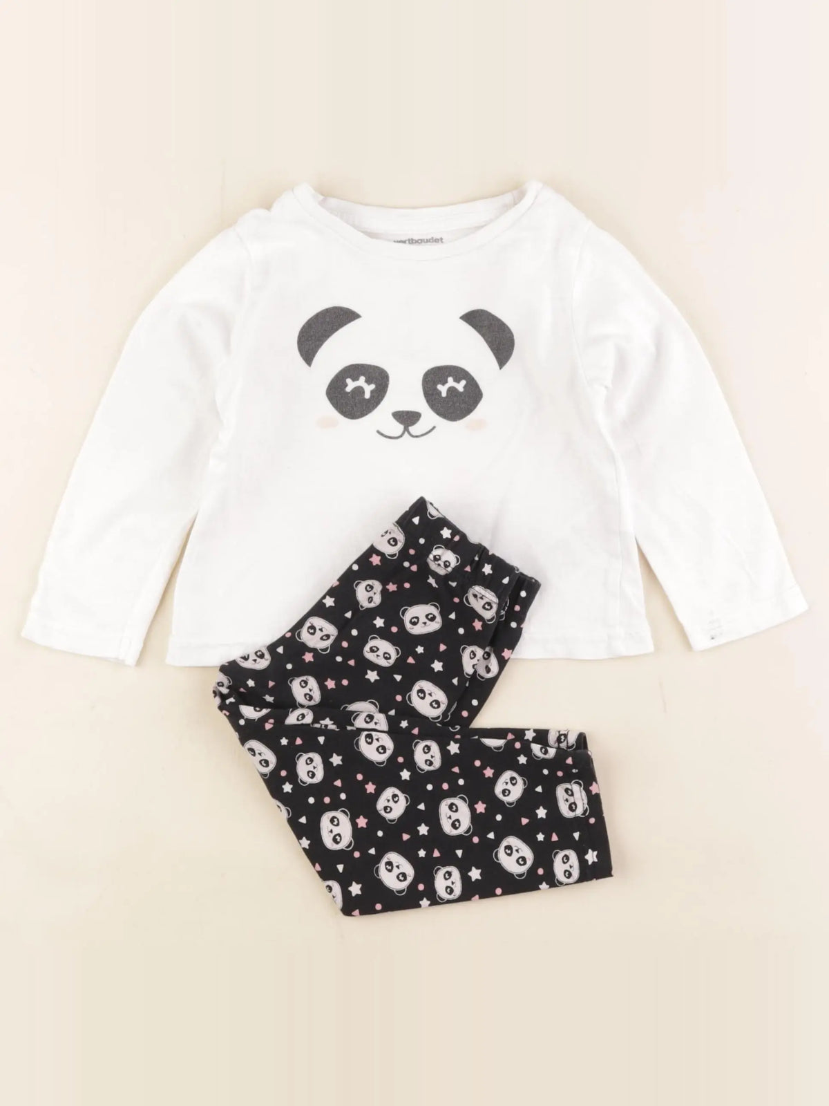 Vertbaudet - pyjama coton blanc, noir - 2 ans