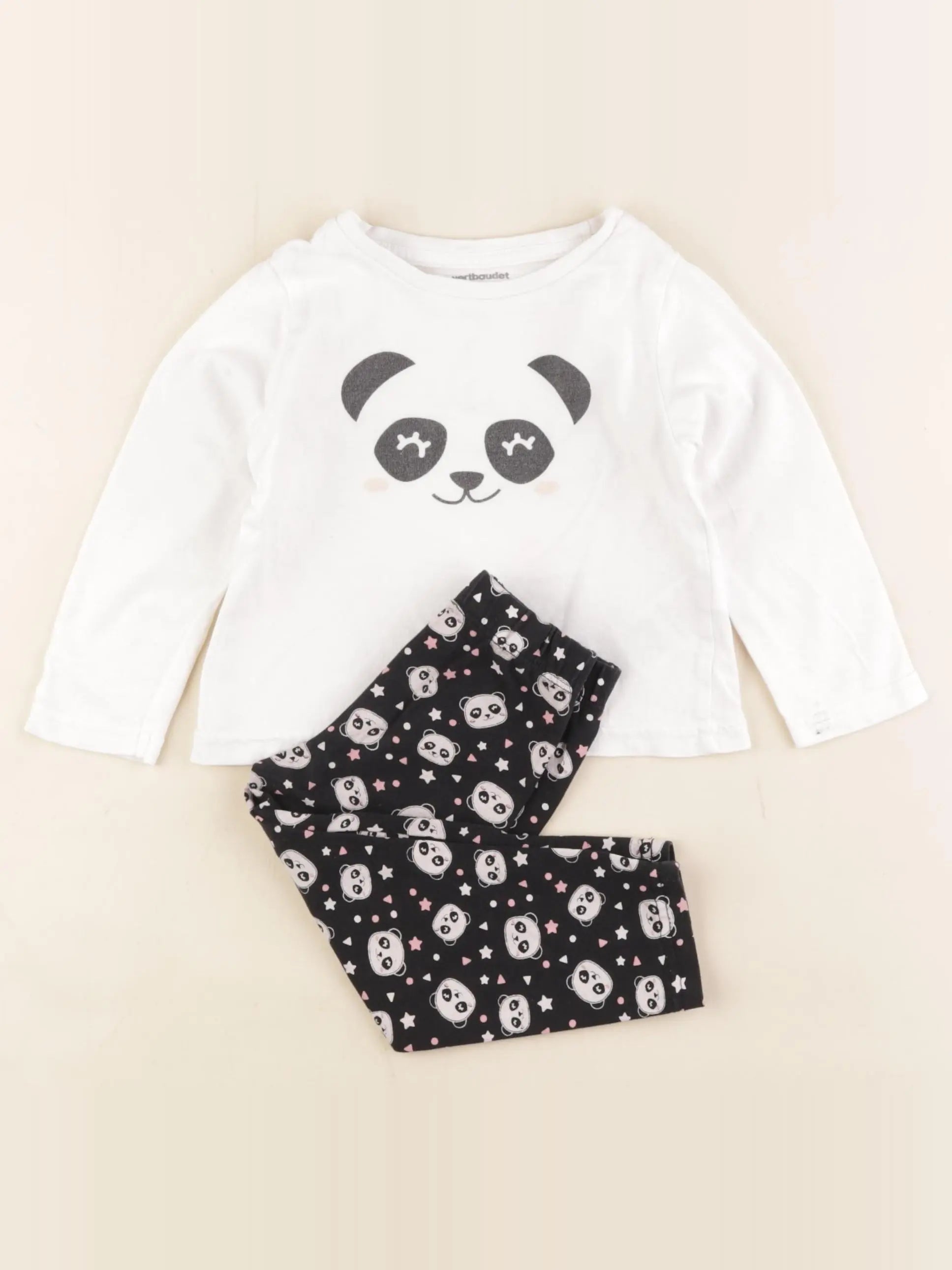 Vertbaudet - pyjama coton blanc, noir - 2 ans