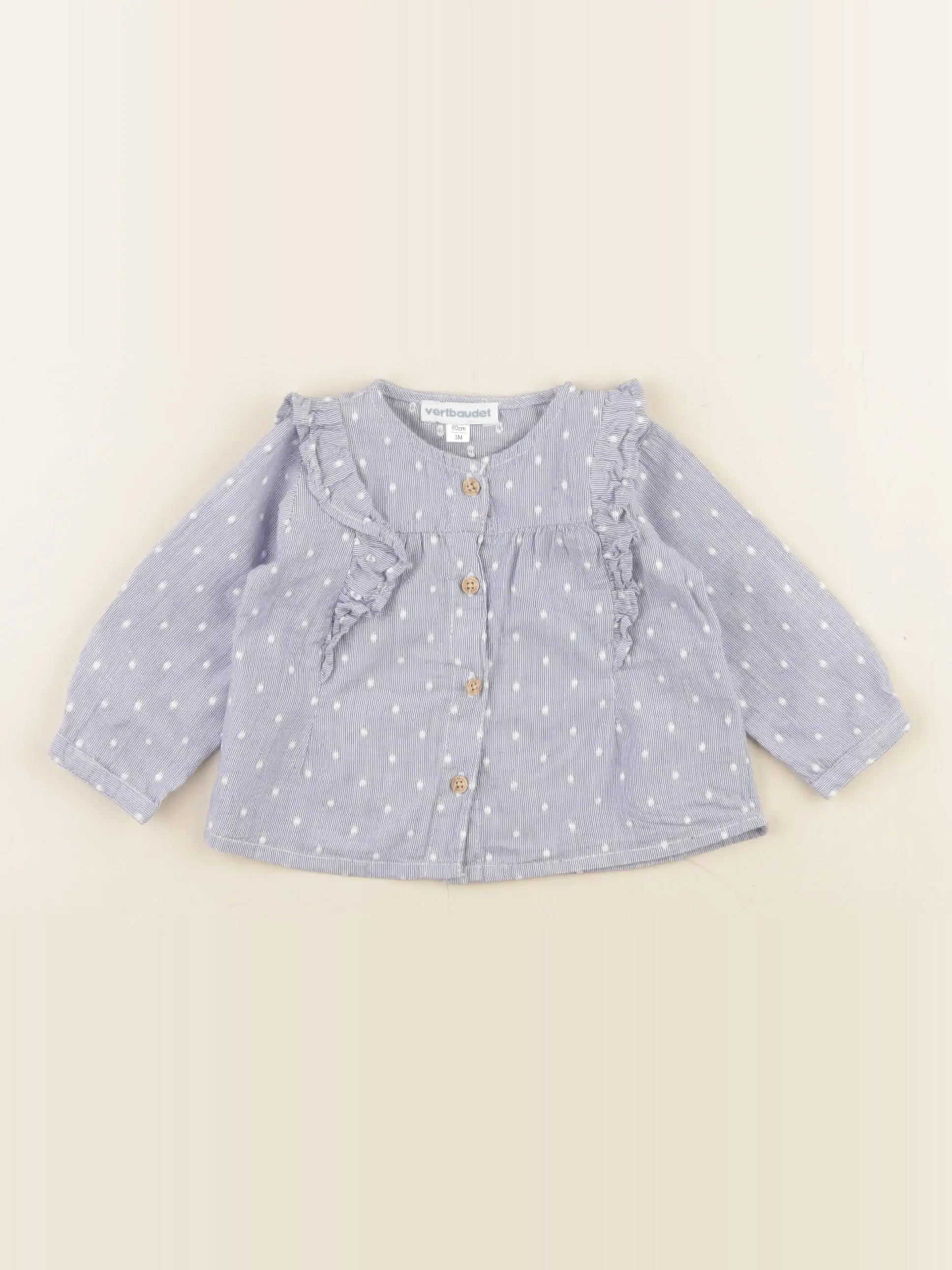 Vertbaudet - blouse bleu, blanc - 3 mois
