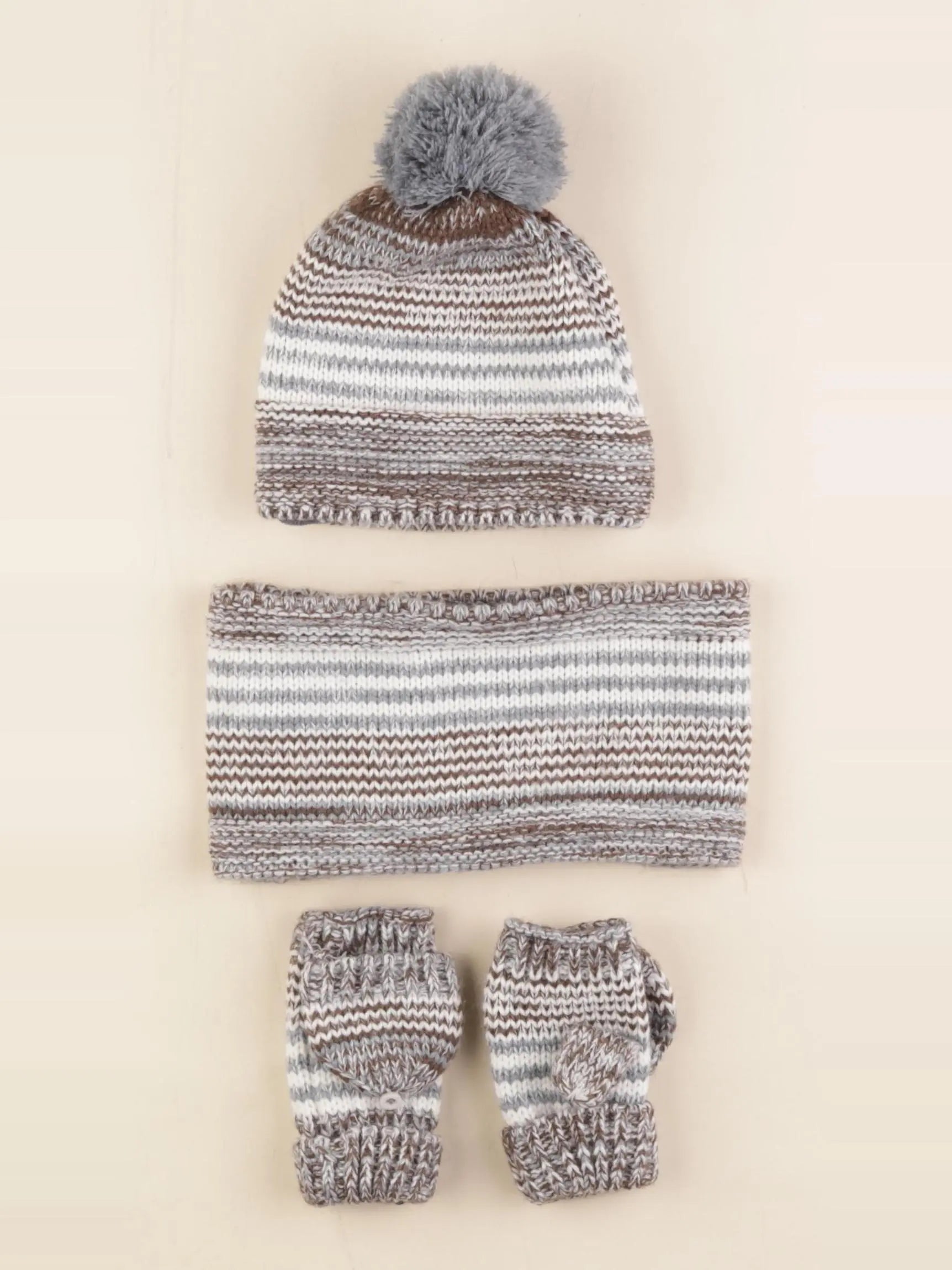 Vertbaudet - ensemble bonnet/moufles/tour de cou marron, bleu - 4/6 ans