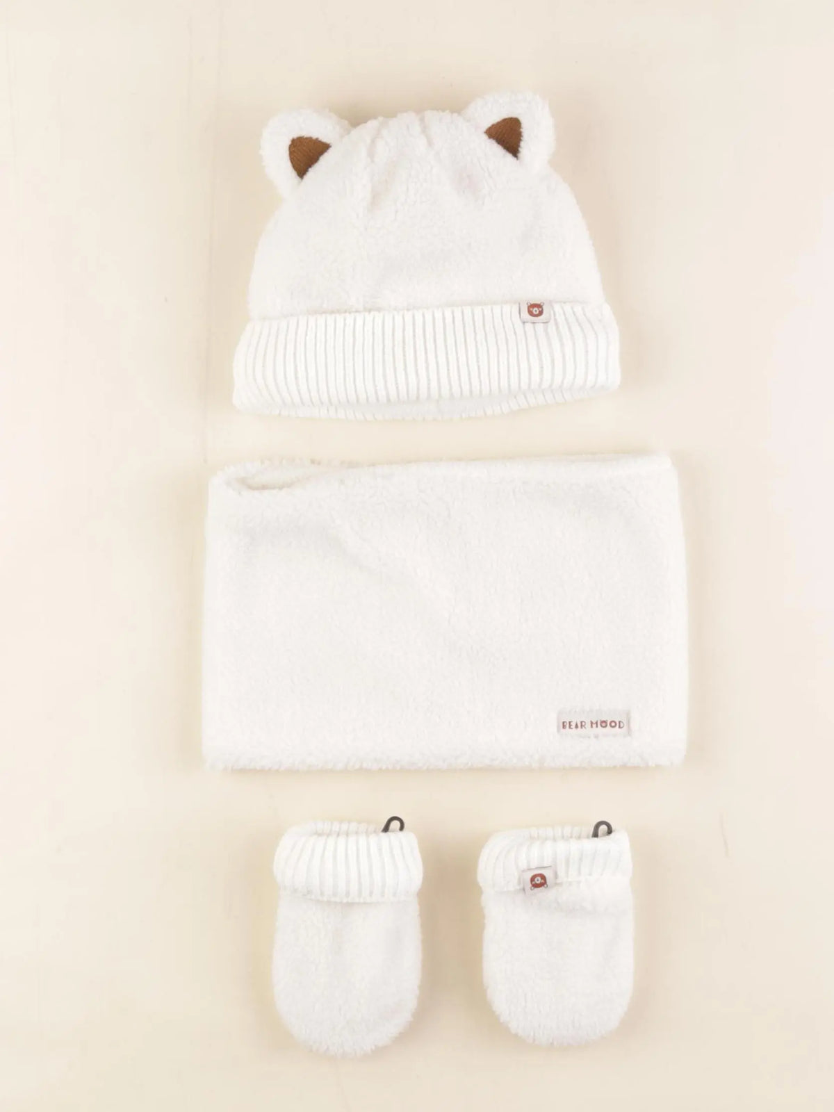 Vertbaudet - ensemble bonnet/moufles/tour de cou blanc, bronze - 12/18 mois