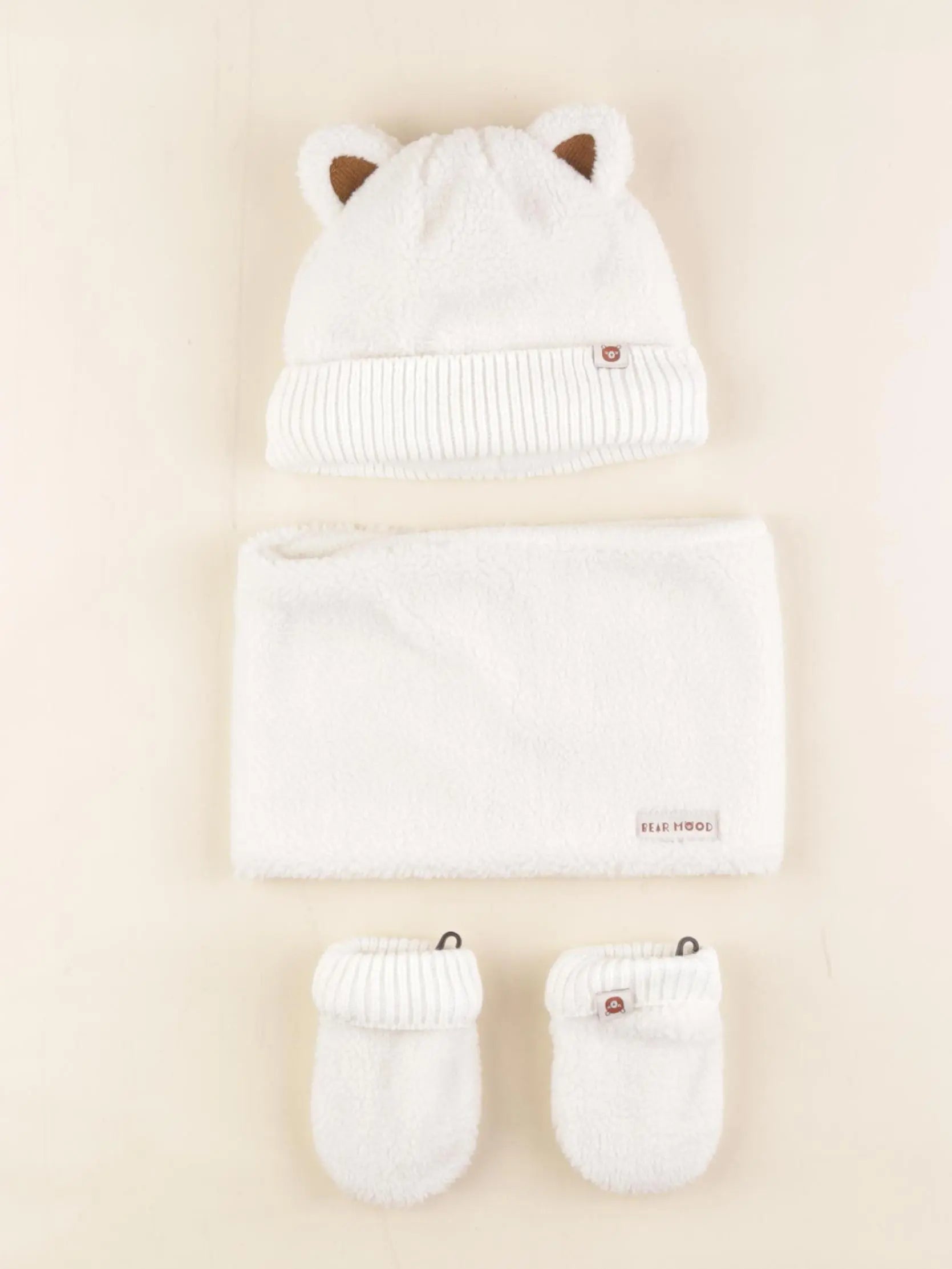 Vertbaudet - ensemble bonnet/moufles/tour de cou blanc, bronze - 12/18 mois