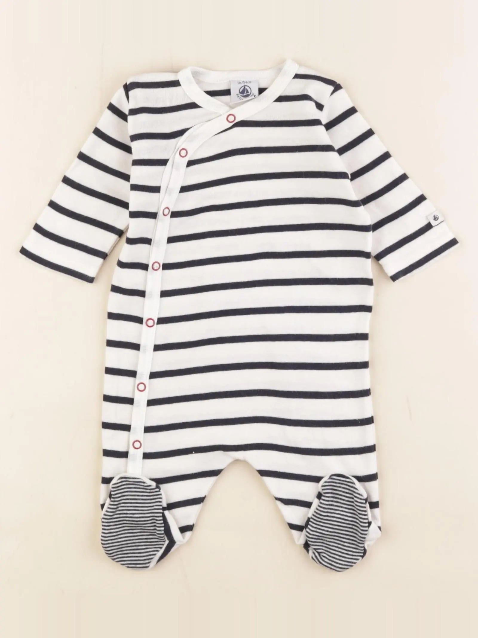 Petit Bateau - pyjama coton blanc, bleu - 1 mois