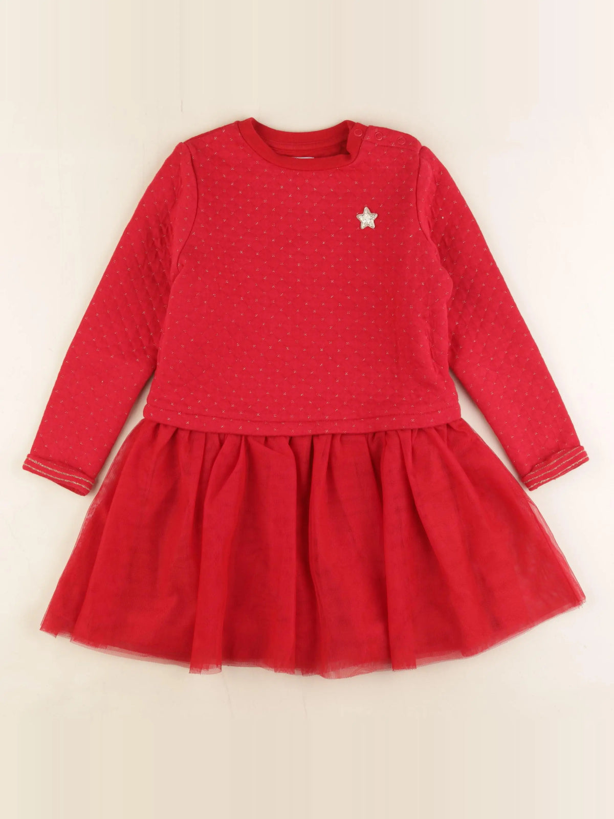 Vertbaudet - robe or, rouge - 7 ans