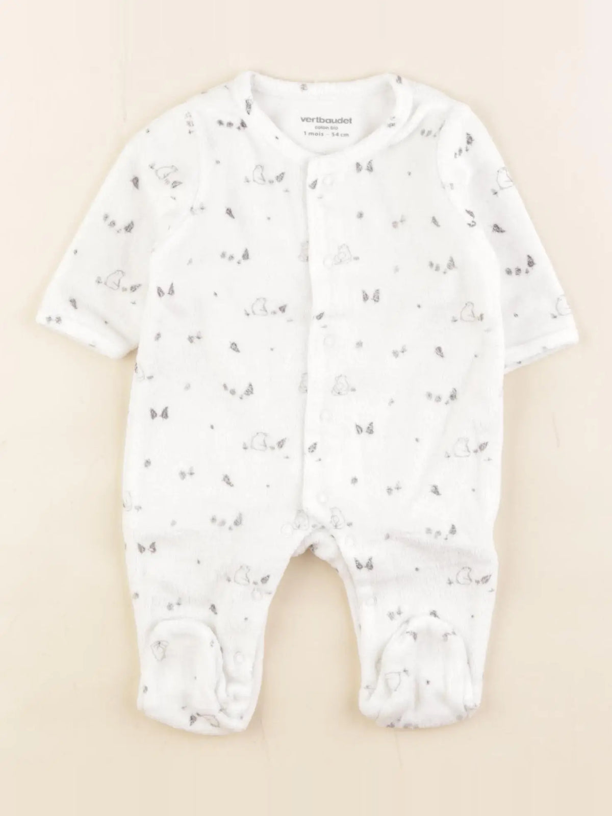 Vertbaudet - pyjama velours blanc - 1 mois