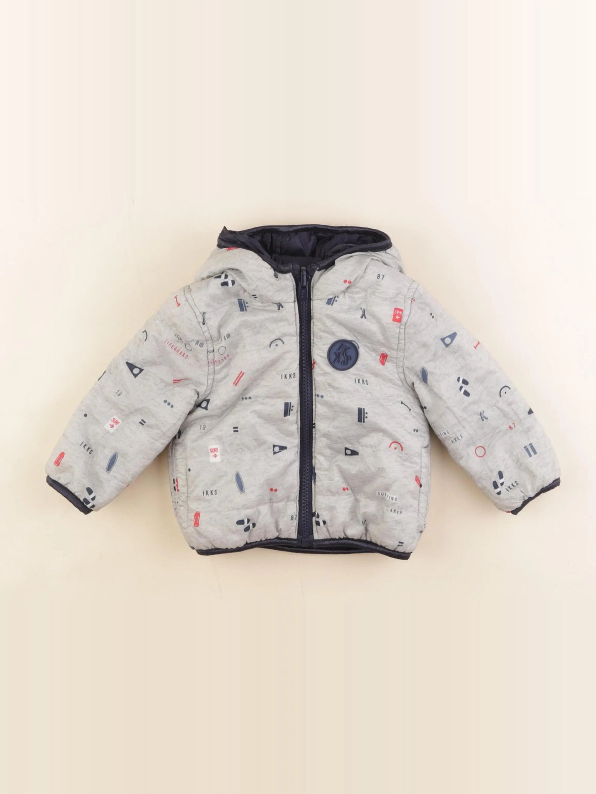 IKKS - doudoune réversible gris, bleu - 12 mois