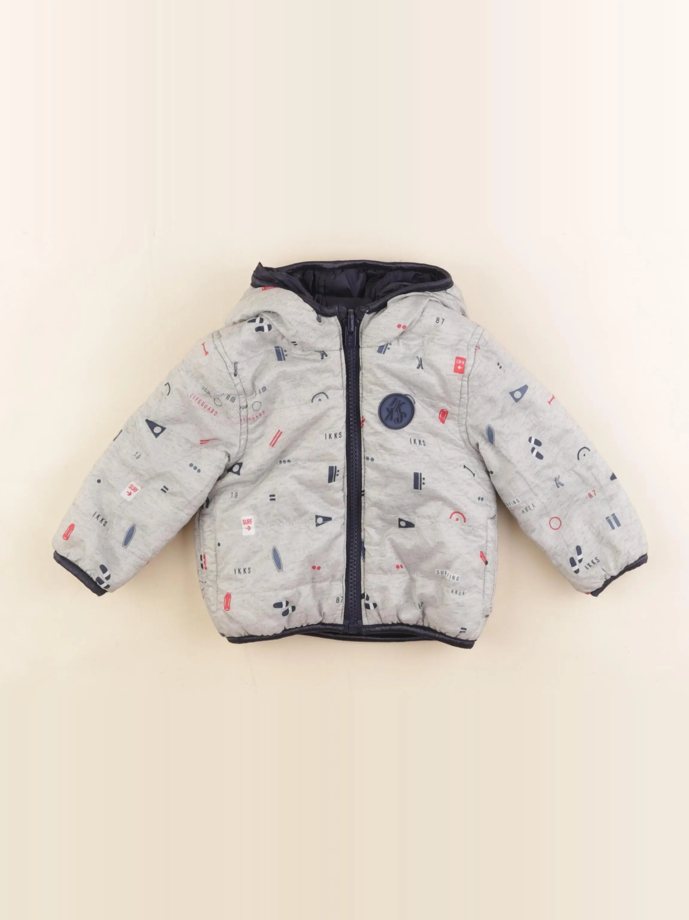 IKKS - doudoune réversible gris, bleu - 12 mois